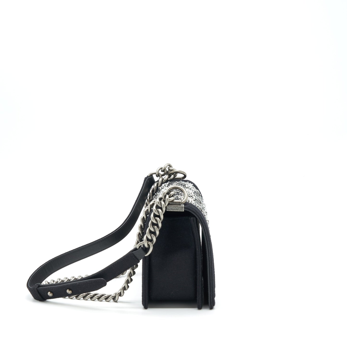 Chanel 19B Boy Flap Limited Edition Fabric Black Silver Shoulder Bag