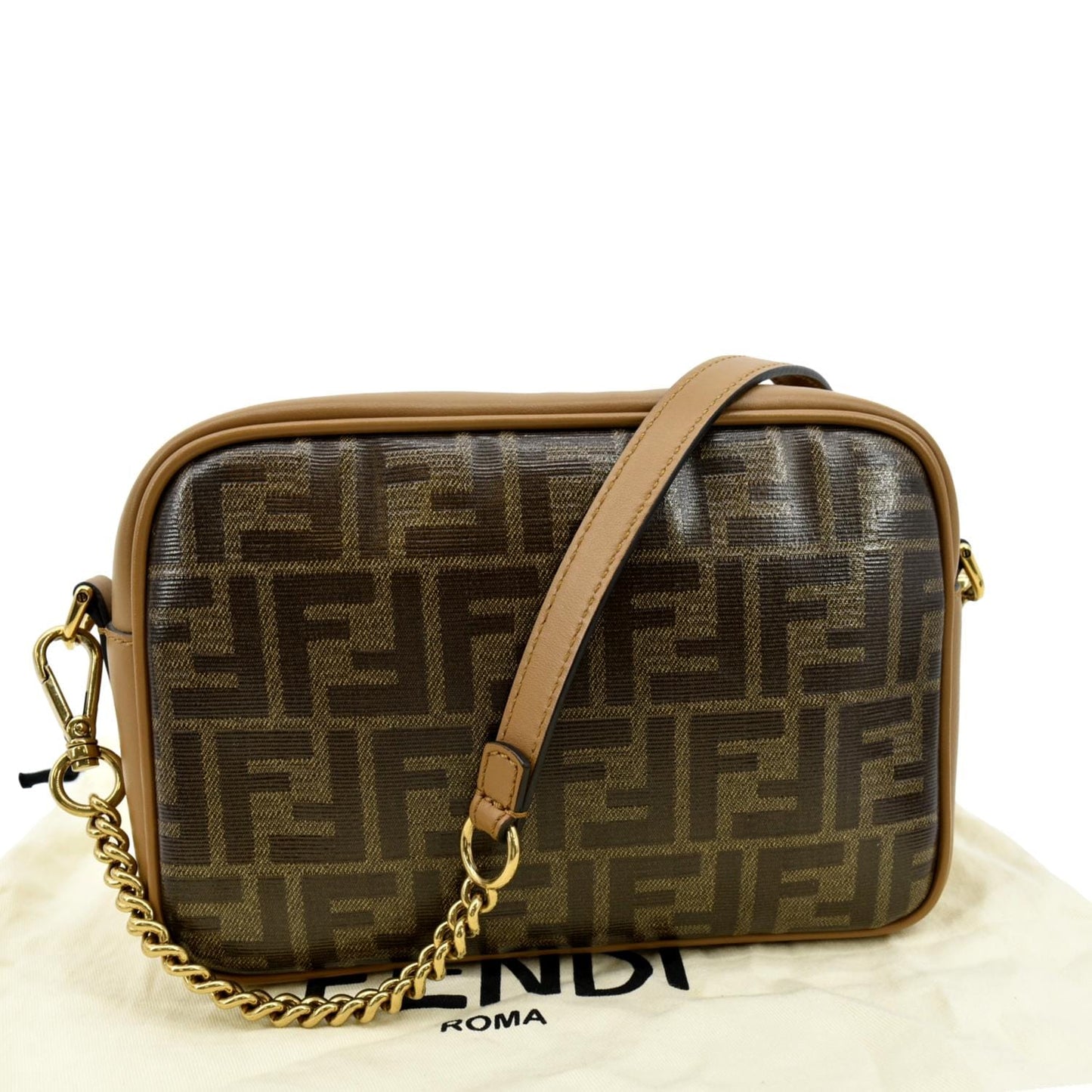 Fendi Ff Fabric Crossbody Camera Bag Tan Crossbody Bag