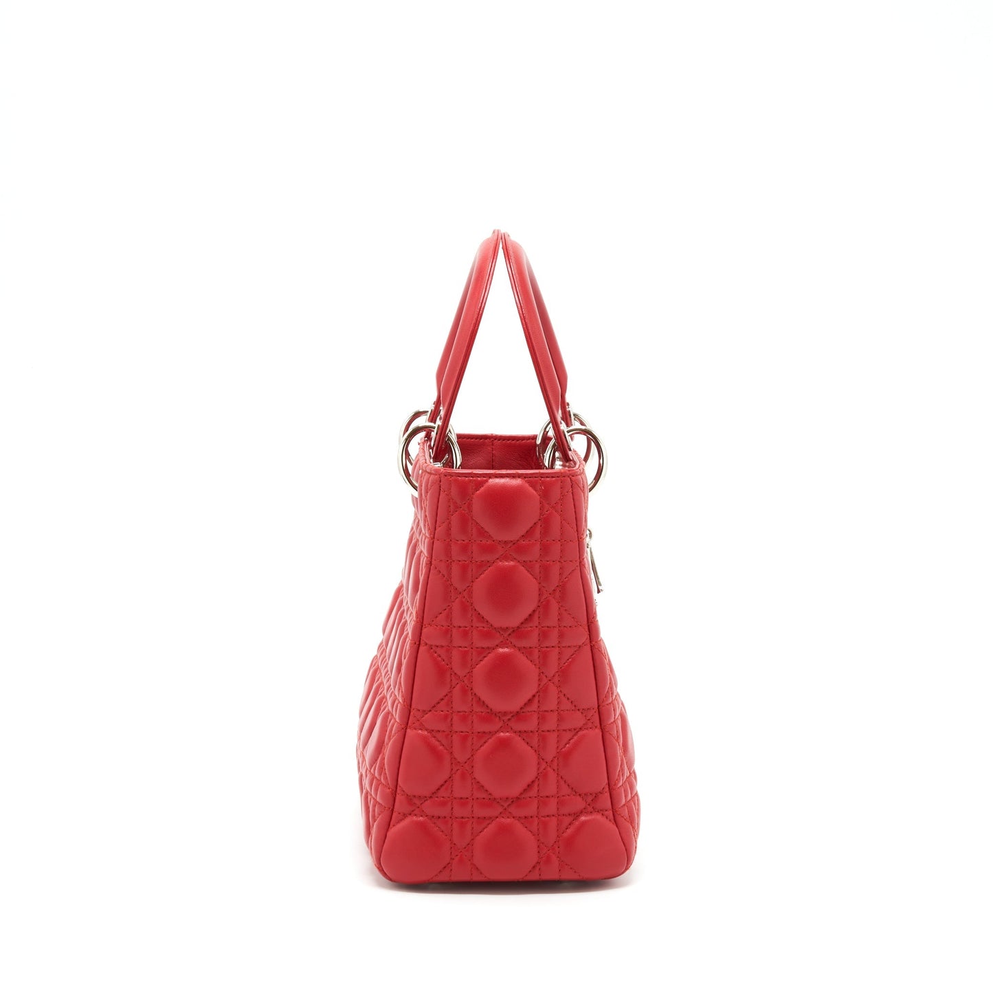 Dior Lady Purse Fuchsia Lambskin Handbag Red Medium Travel Bag