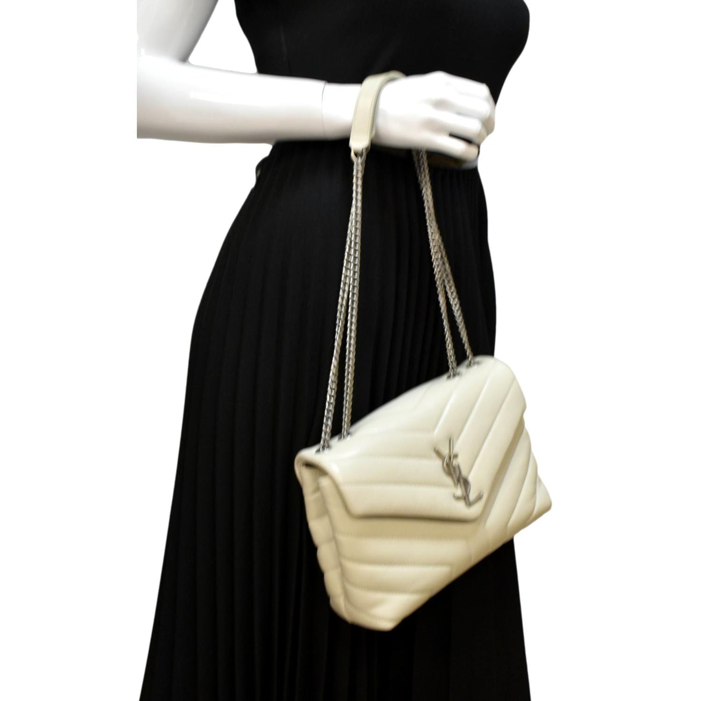 YSL Saint Laurent Saint Loulou Toy Crossbody Bag Ivory Leather Quilted