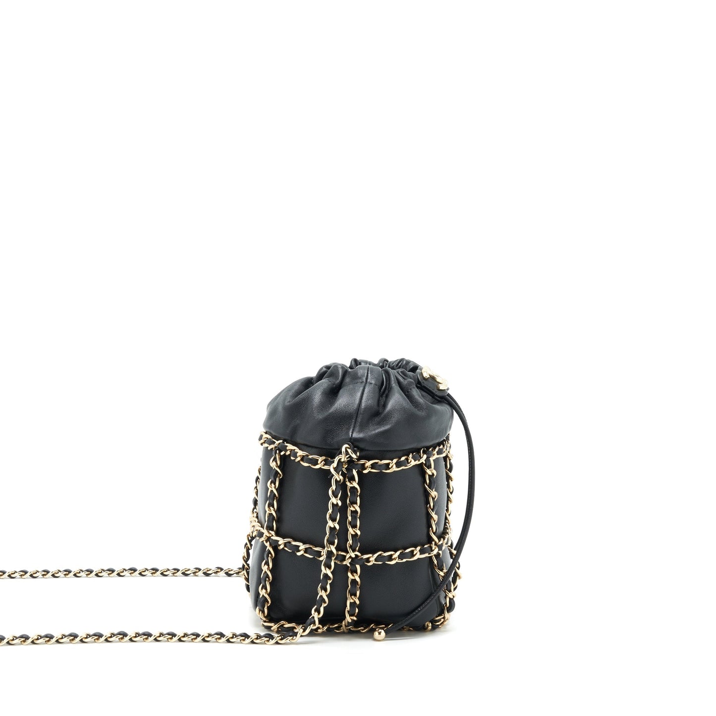 Chanel 21C Bucket Chains Lambskin LGHW Black Bucket Bag