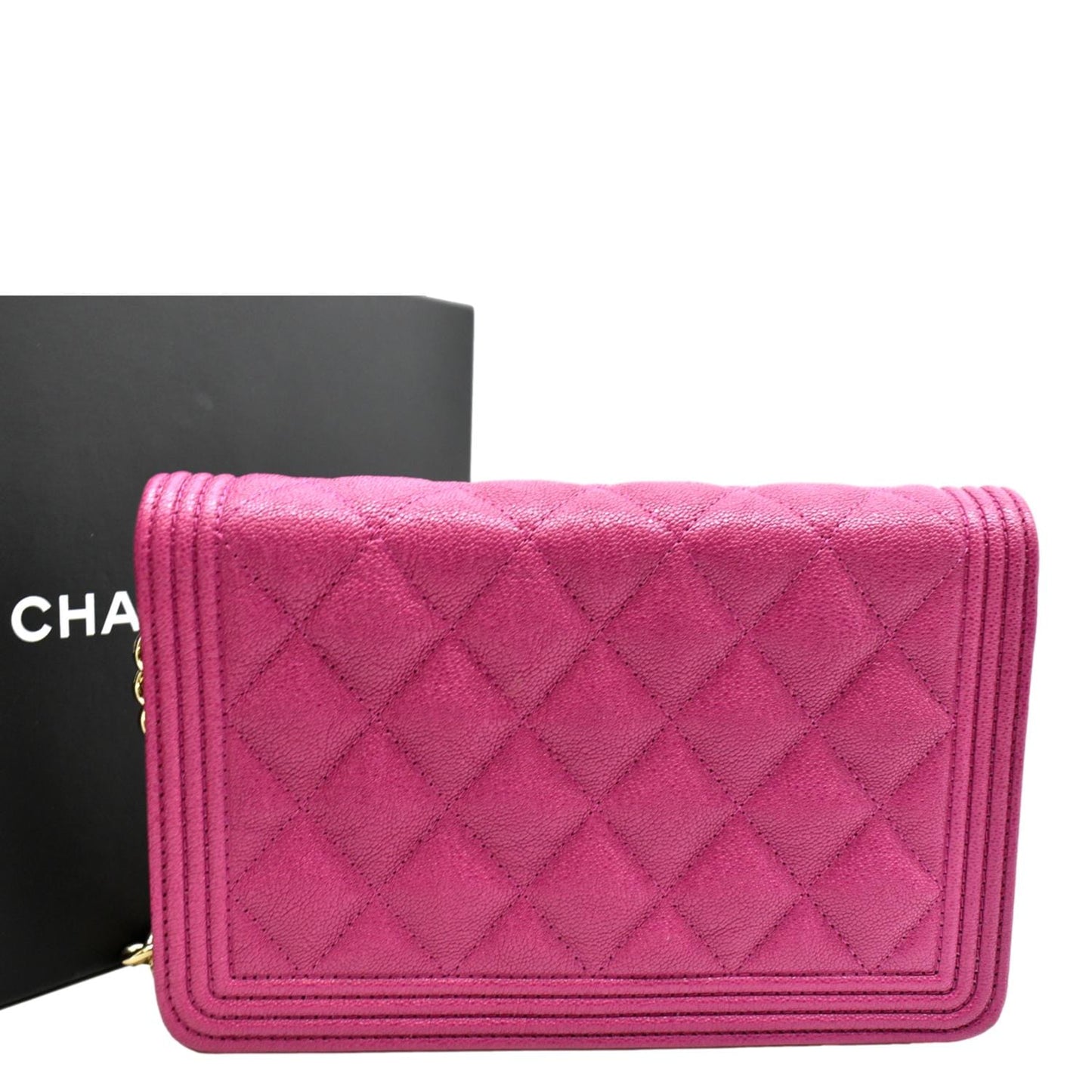 Chanel Boy Woc Quilted Caviar on Leather Pink Wallet Case