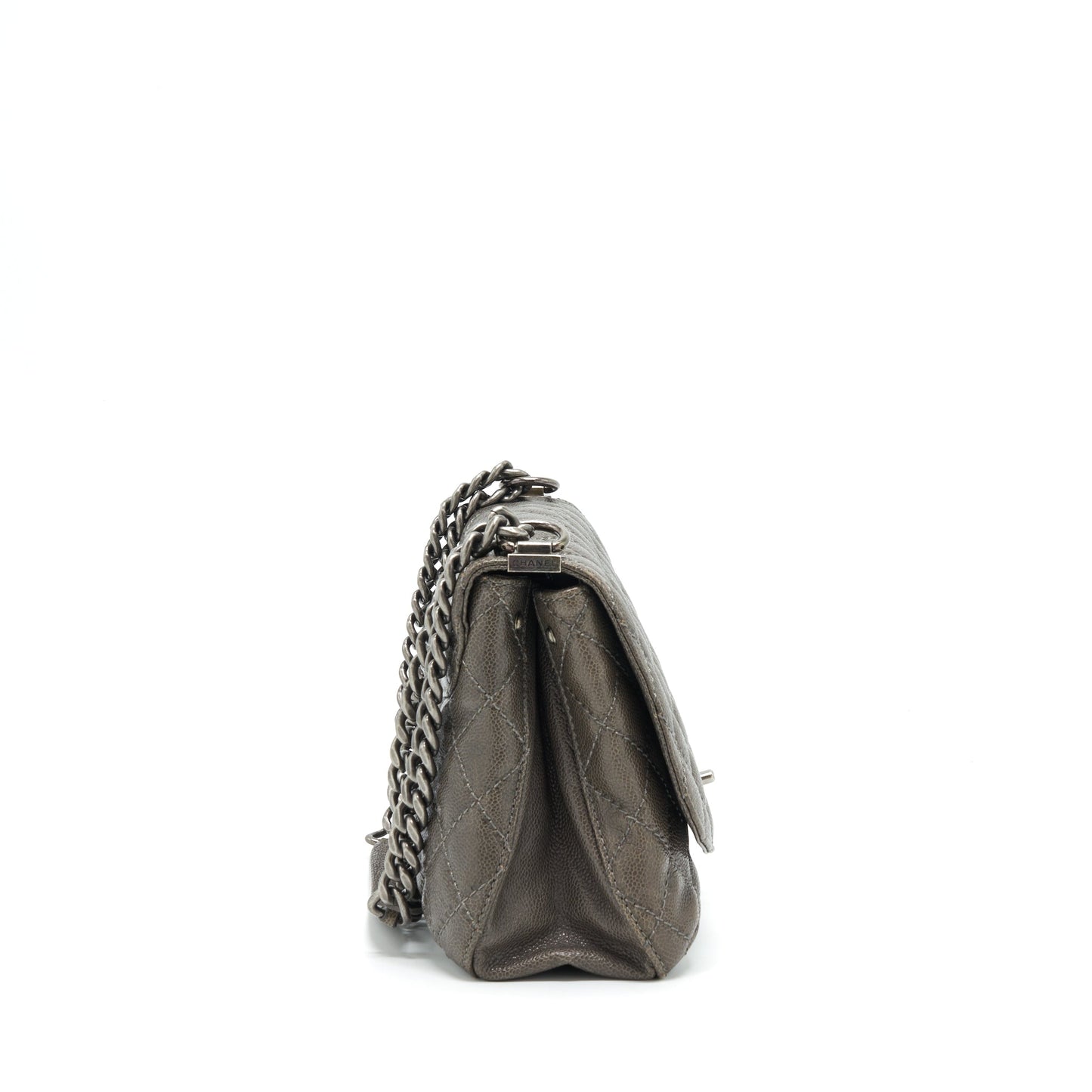 Chanel Flap Caviar Dark Ruthenium Sliver Hardware Grey Shoulder Bag