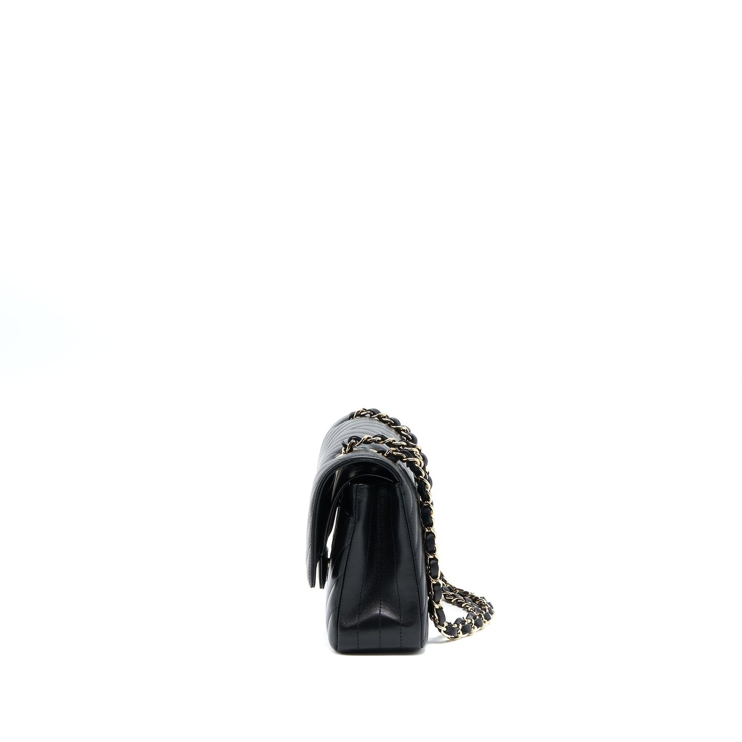 Chanel Chevron Classic Double Flap Lambskin LGHW Black Handbag