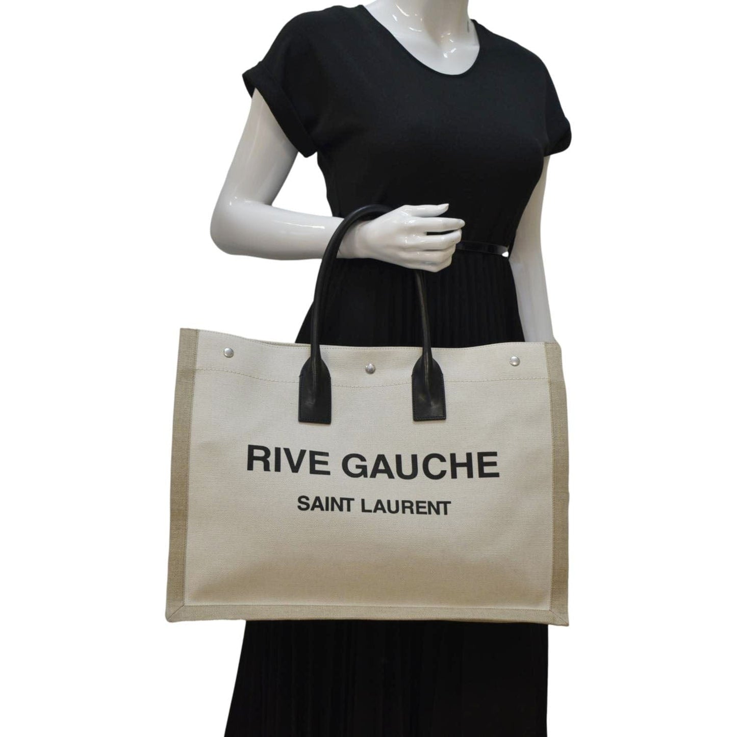 YSL Saint Laurent Saint Rive Gauche Linen Tote Griege Leather Small Tote Bag