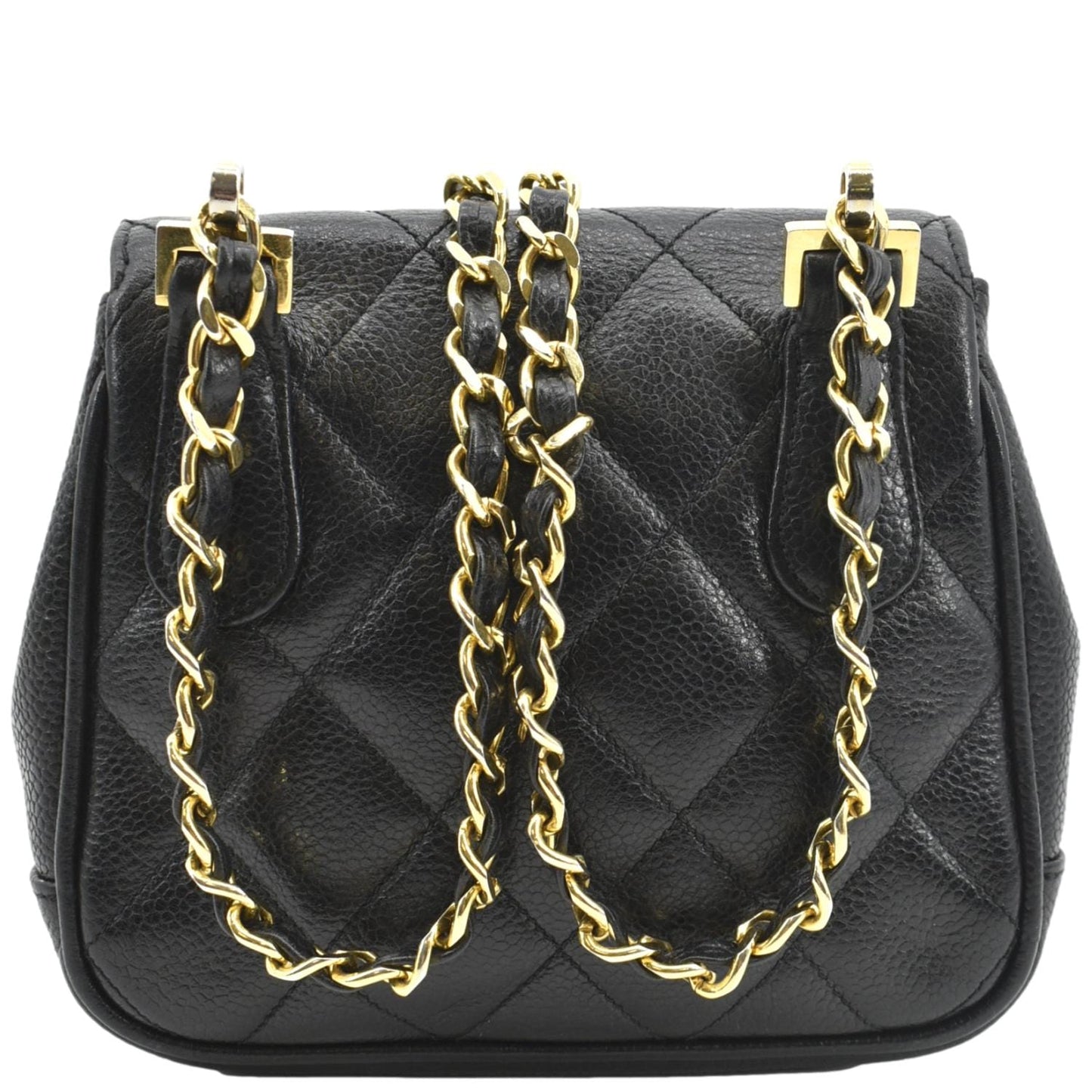 Chanel Round Flap Quilted Caviar Leather Black Travel Bag