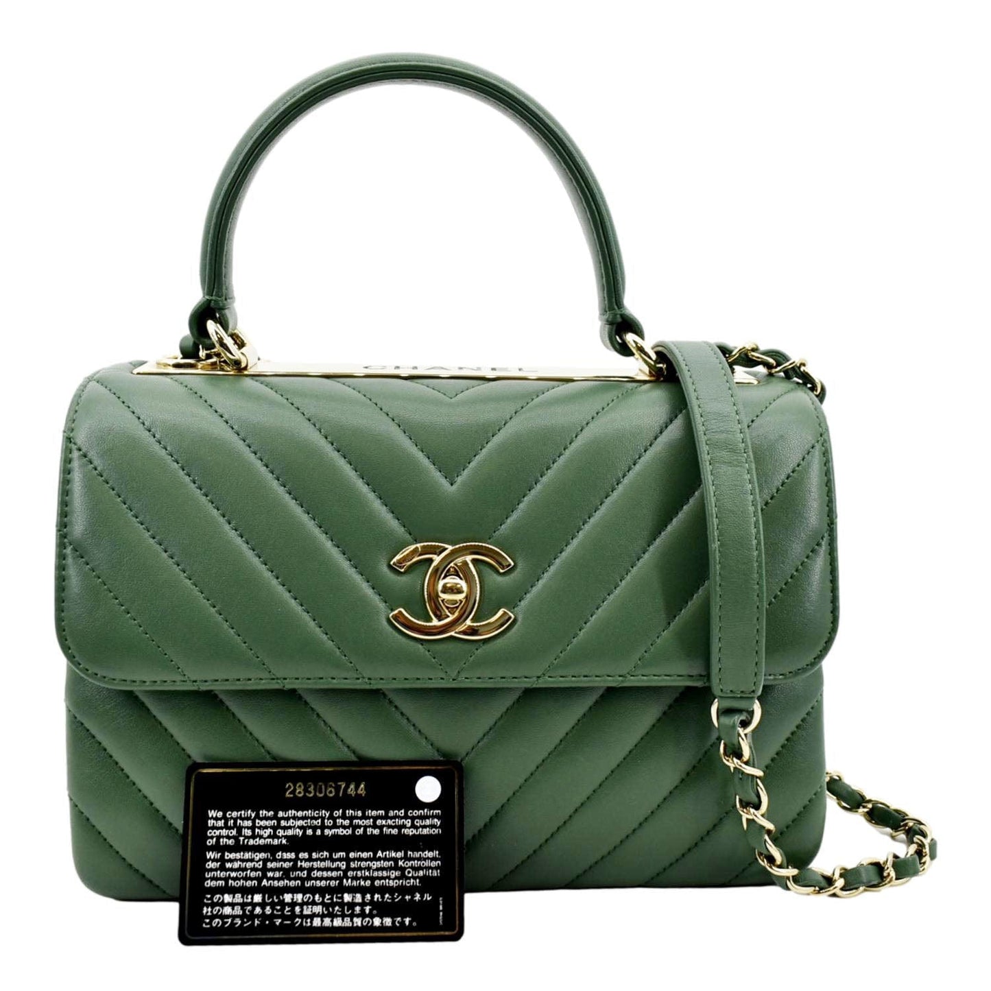 Chanel Trendy CC Chevron Top Handle Green Travel Bag