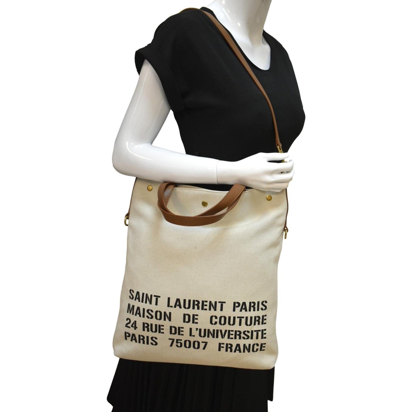 YSL Saint Laurent Saint North South Foldable Smooth Shoulder Bag Leather Canvas