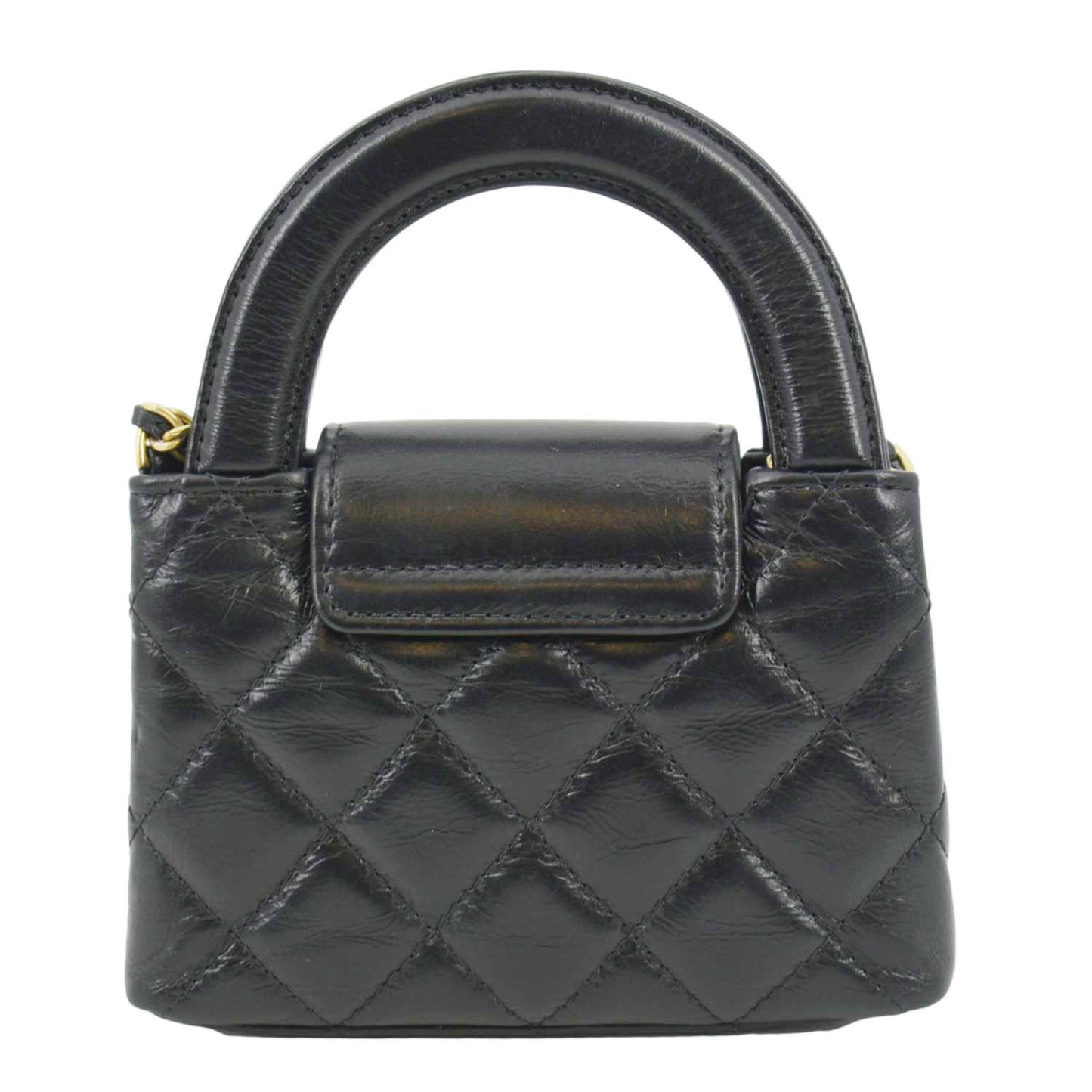 Chanel Kelly Quilted Aged Leather Calfskin Black Travel Bag