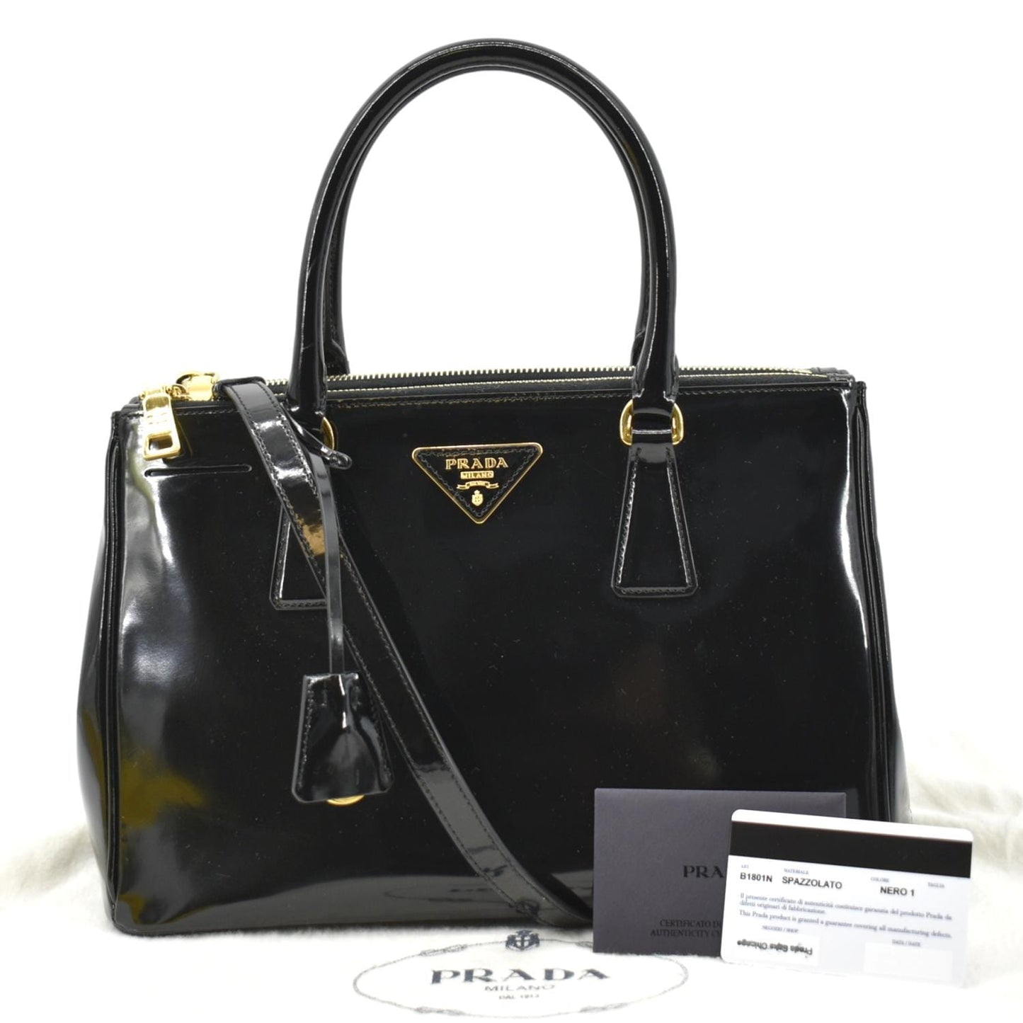 Double Zip Patent Shoulder Bag Leather Black