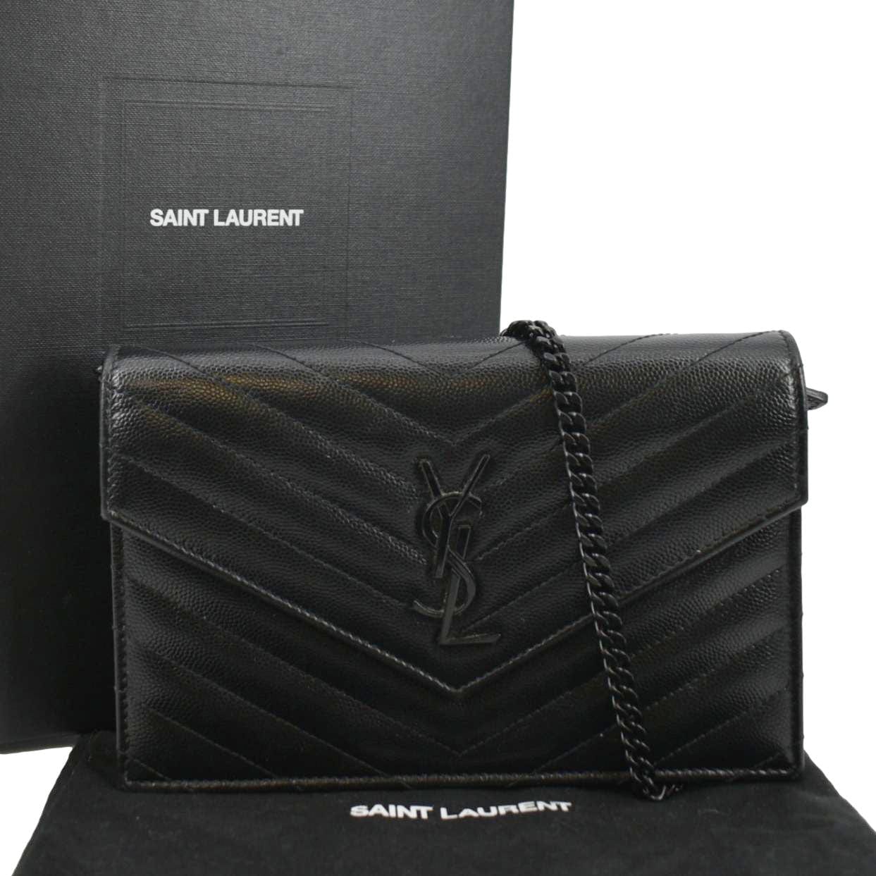 YSL Saint Laurent Yves Envelope Crossbody Bag Leather Black Chain