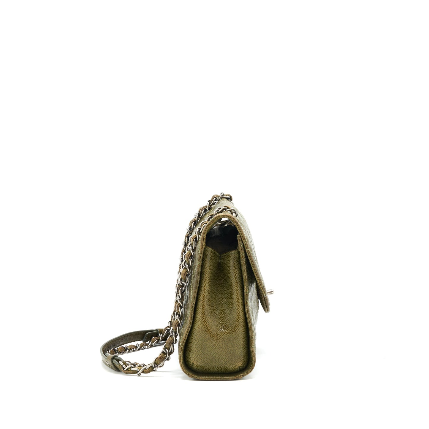 Chanel Quilted Grained Calfskin Olive Ruthenium Hardware Green Handbag