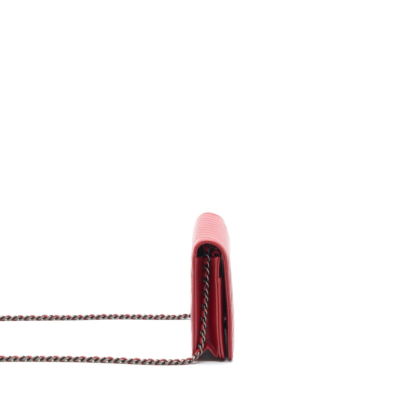 Chanel On Calfskin Ruthenium Hardware Red Wallet Case