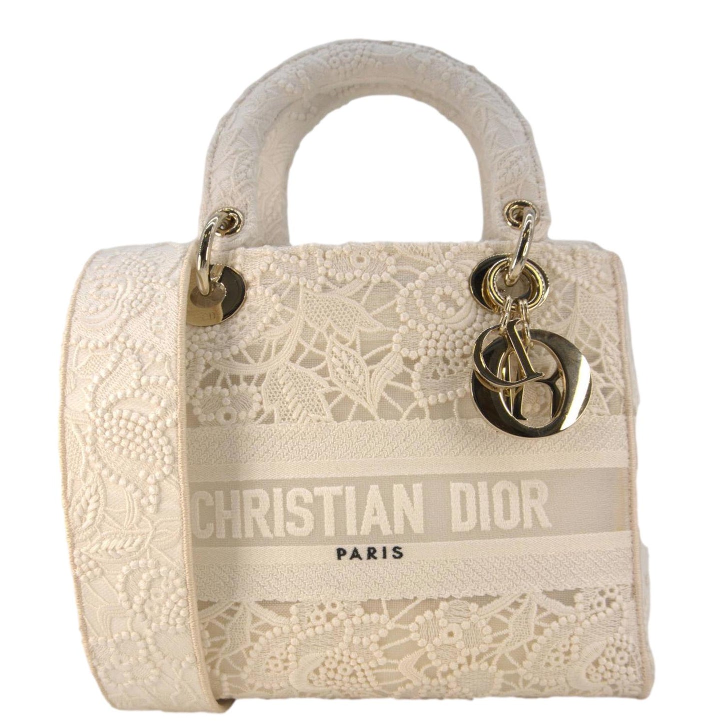 Dior Shoulder Bag Lady D-Lite Canvas White Embroidered