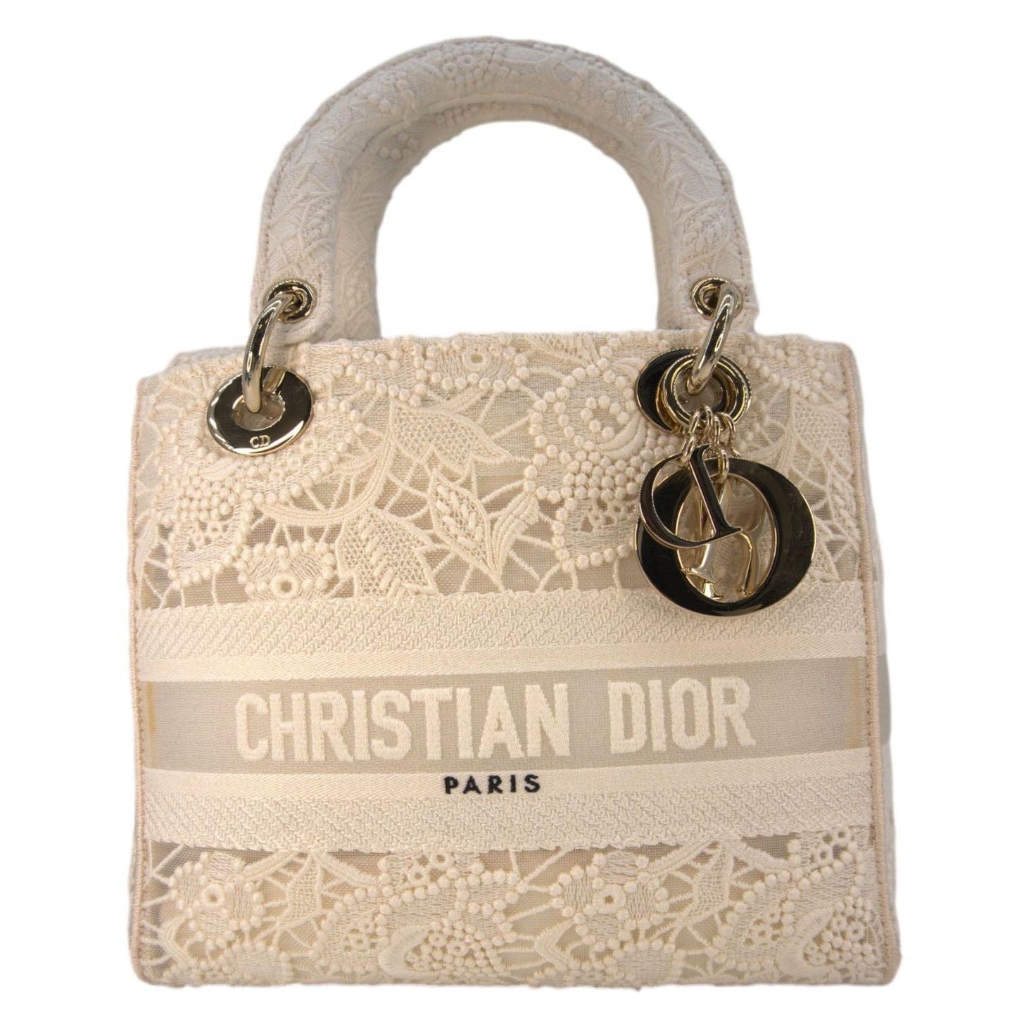Dior Lady Lite Shoulder Bag Canvas White Embroidered Lady D Lite