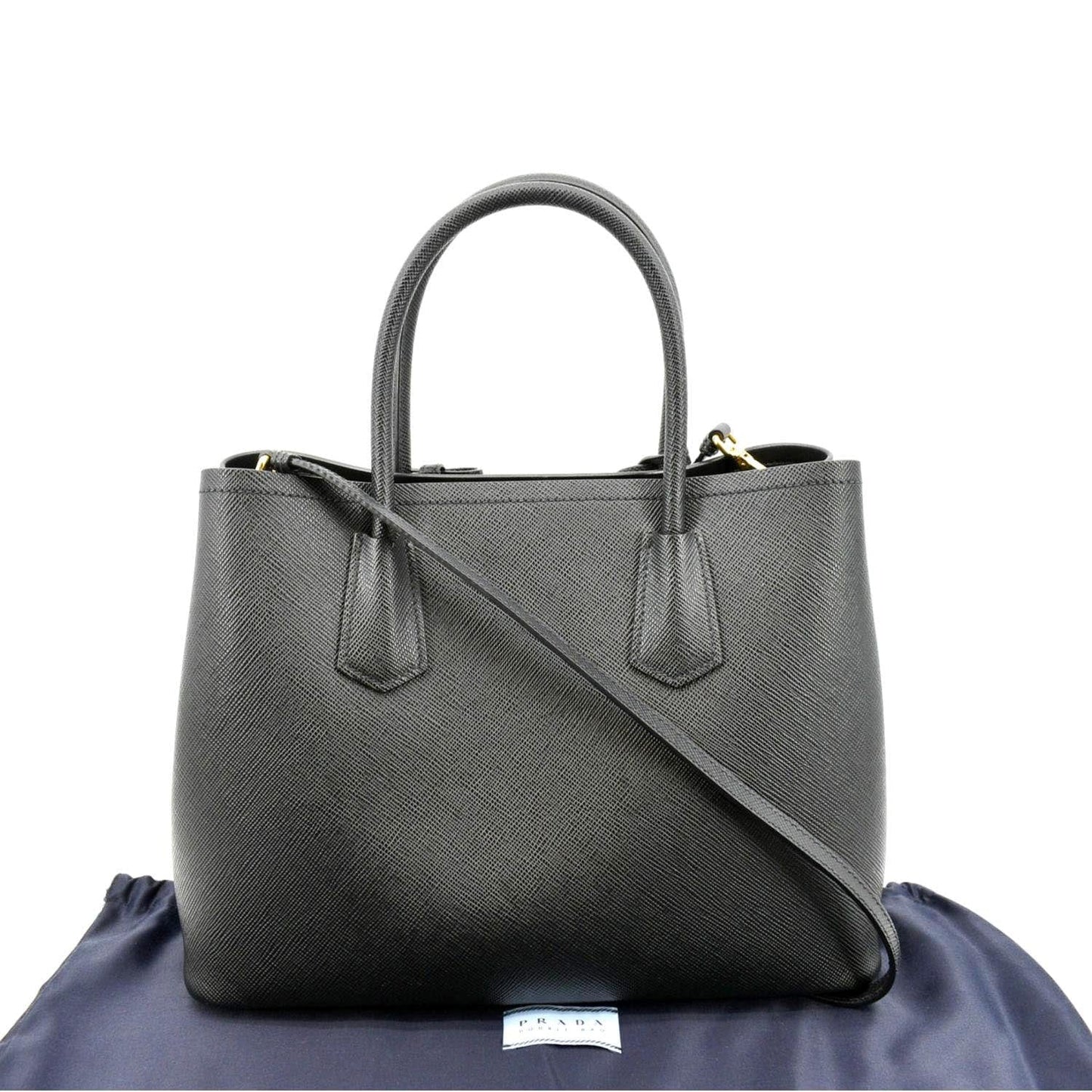 Double Zip Saffiano Shoulder Tote Bag Leather Black Shoulder Bag