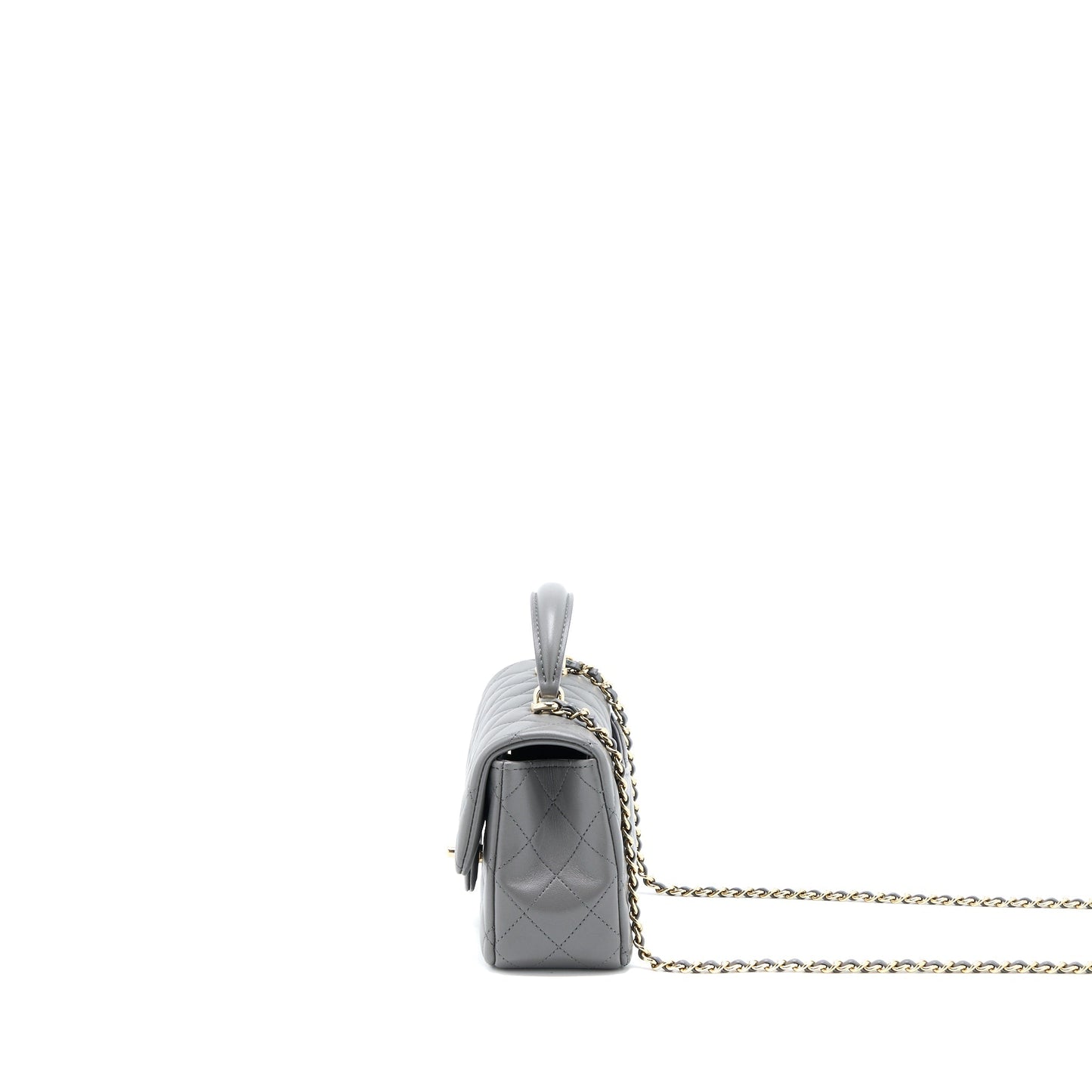 Chanel Top Handle Rectangular Flap Lambskin LGHW Grey Shoulder Bag