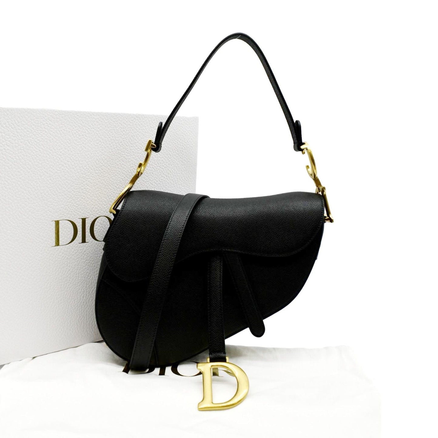 Dior Saddle Grained Calfskin Satchel Shoulder Bag Leather Black Satchel Bag