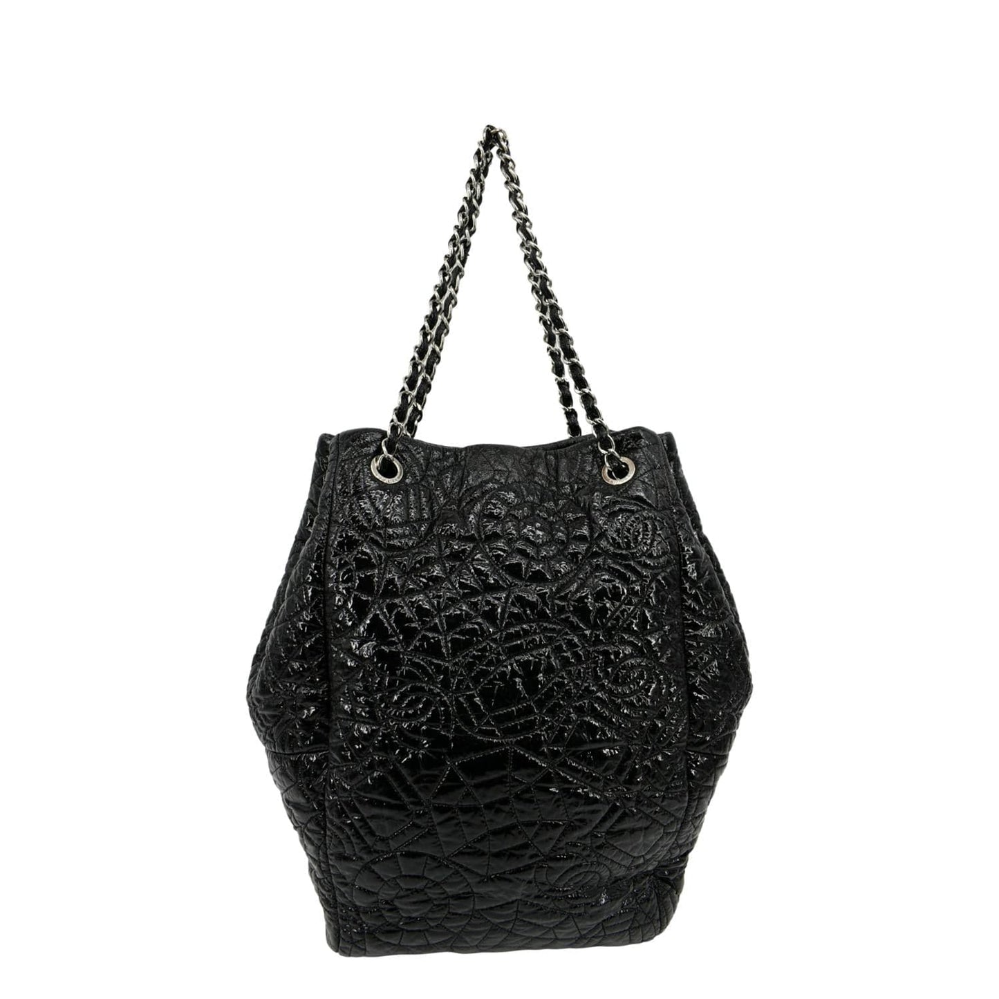 Chanel Camellia Embossed Vinyl Leather Black Travel Bag