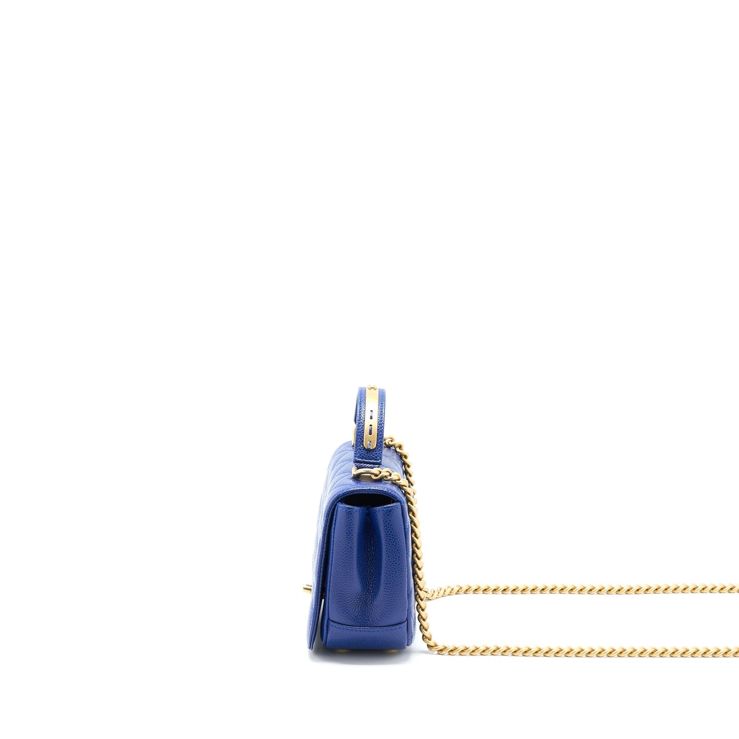 Chanel Top Handle Quilted Flap Caviar GHW Blue Shoulder Bag