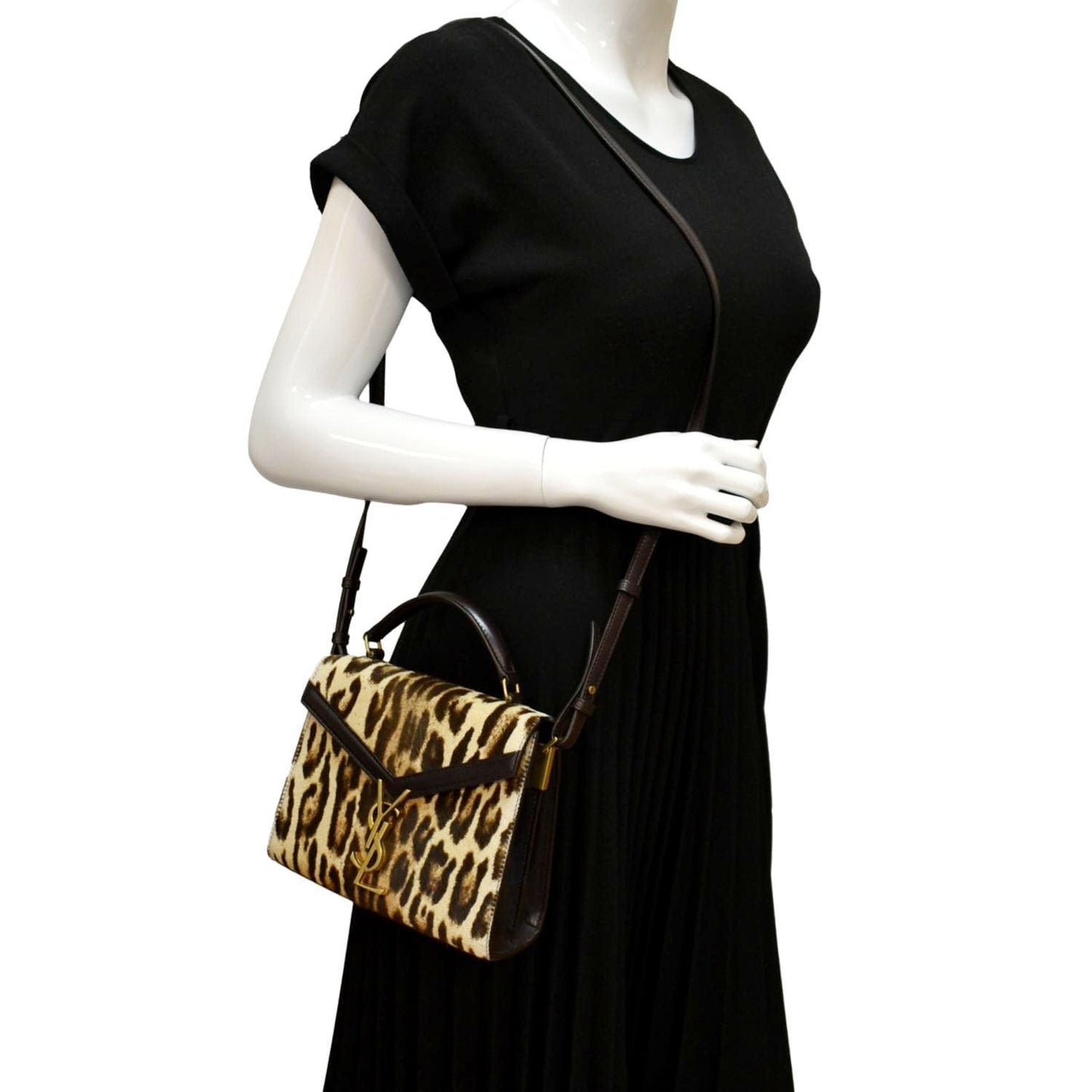 YSL Saint Laurent Saint Cassandra Leopard Print Shoulder Bag Maroon Canvas Monogram