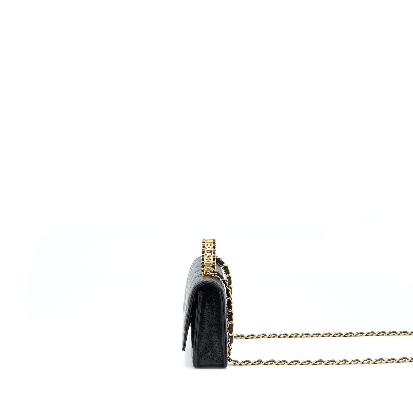 Chanel Top Handle On Caviar GHW Microchip Black Wallet Case
