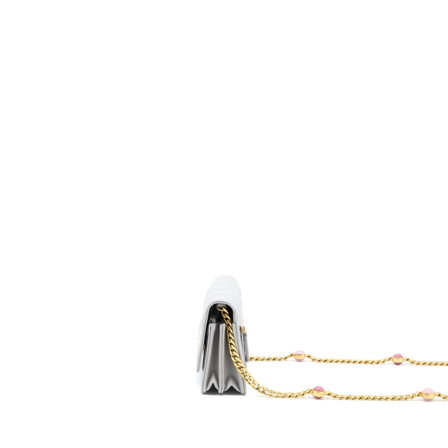 Chanel Square on Gem Chains Lambskin Light Grey Wallet Case