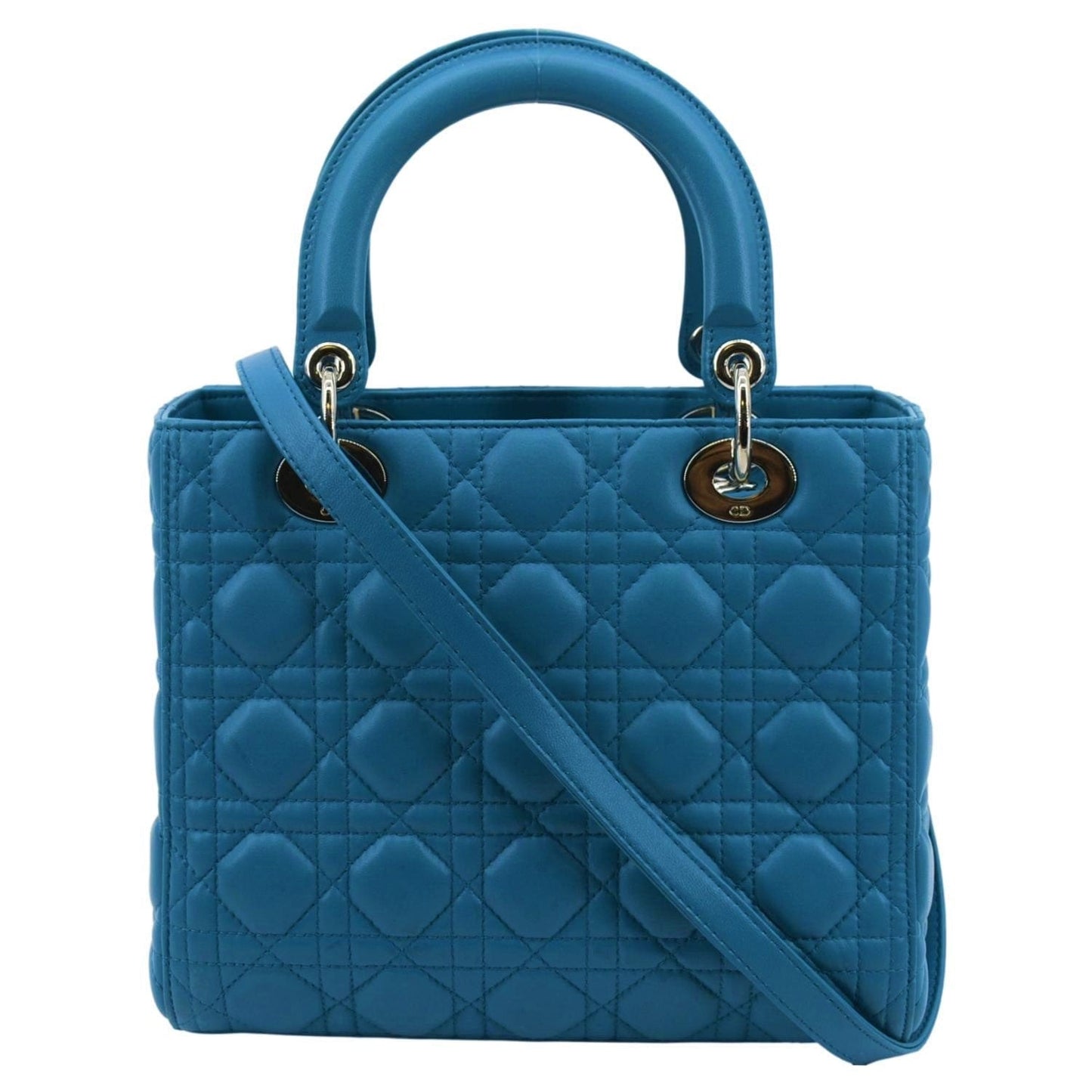 Dior Lady Cannage Shoulder Bag Leather Lambskin Blue