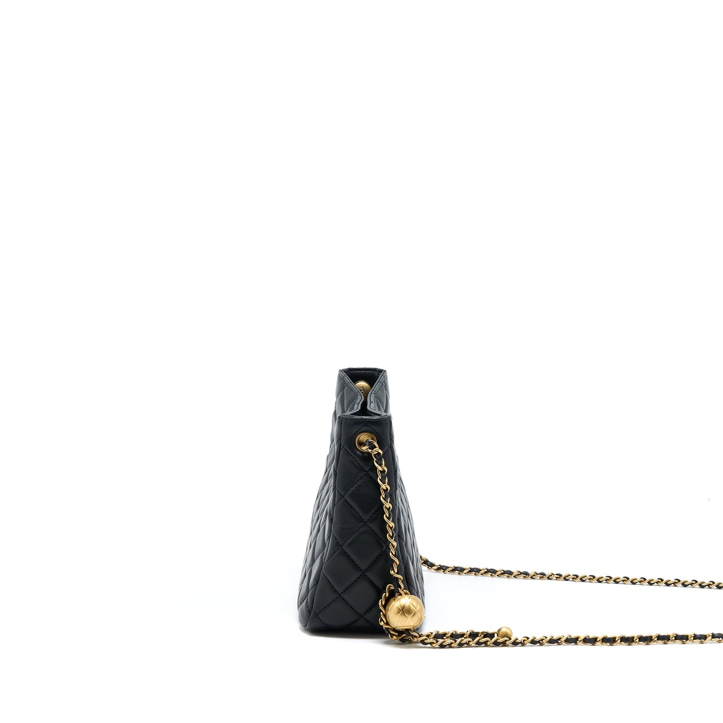 Chanel Pearl Crush Hobo Lambskin GHW Microchip Black Shoulder Bag