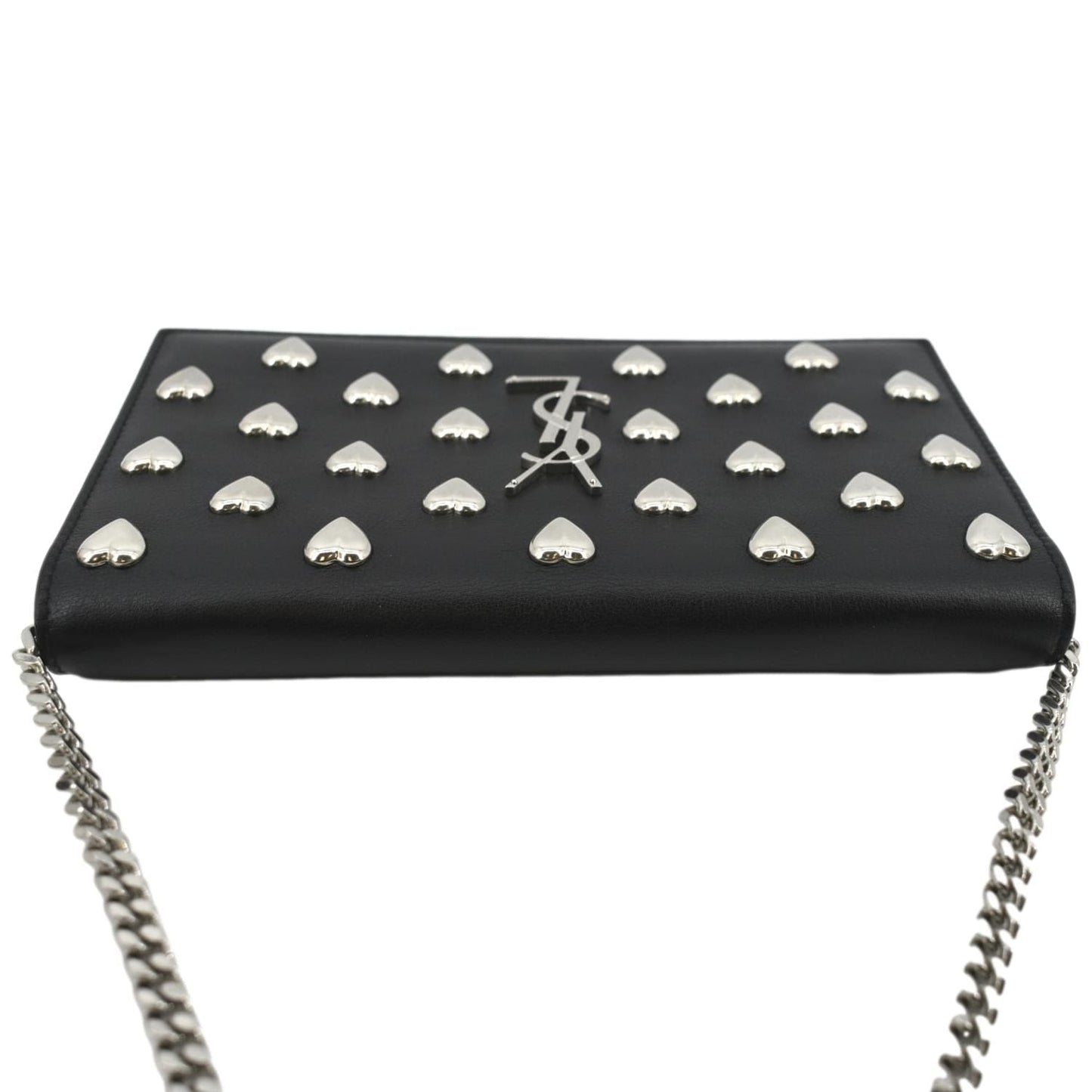 YSL Saint Laurent Yves Kate Heart Studded Shoulder Bag Leather Black