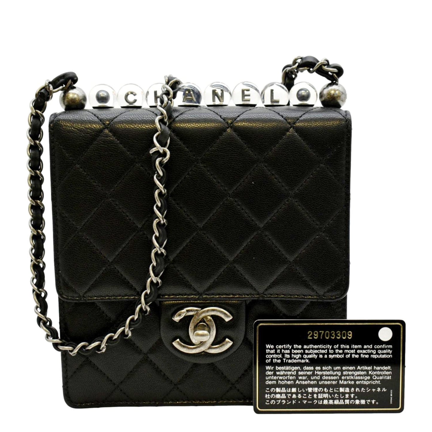 Chanel Chic Pearls Flap Quilted Leather Calfskin Black Travel Bag