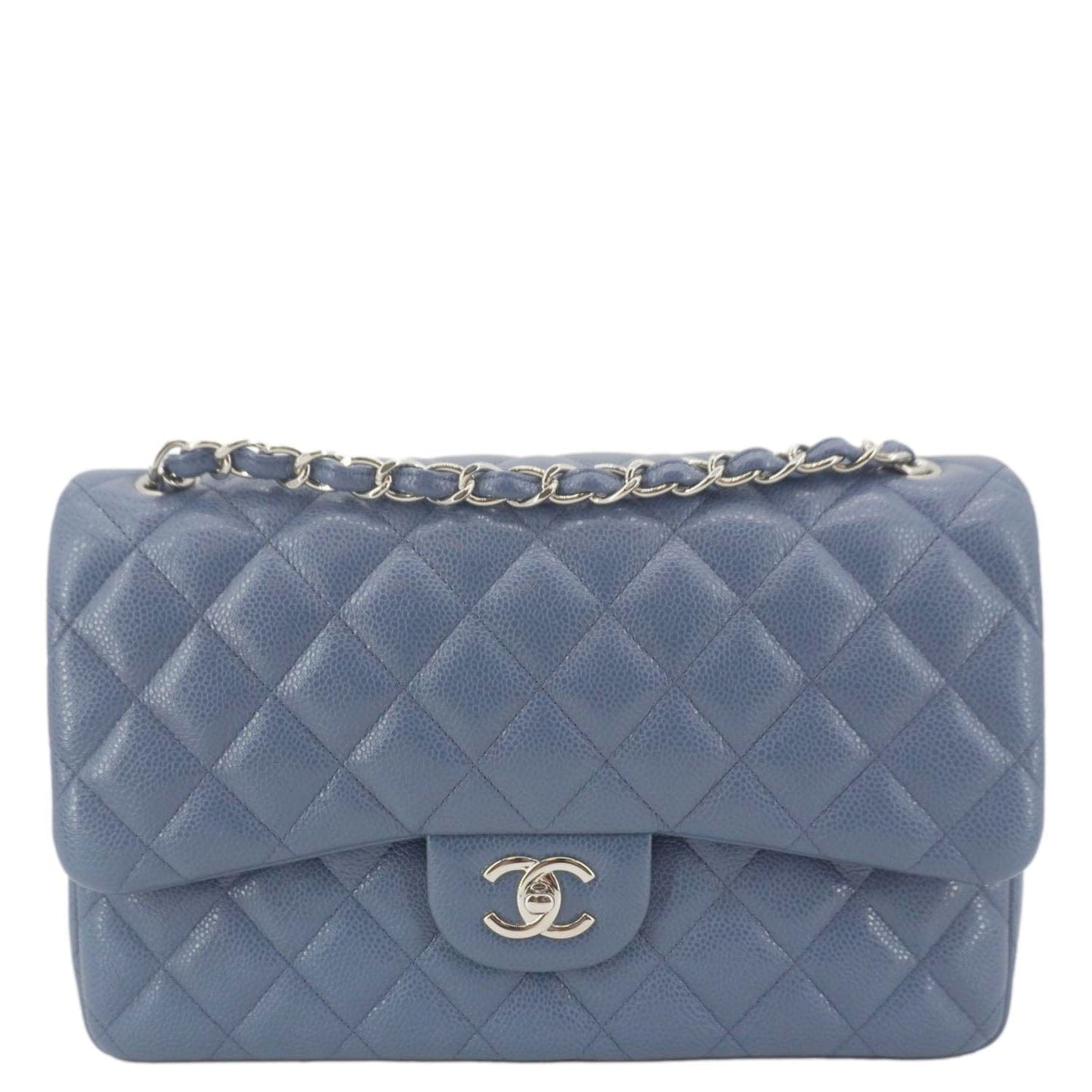 Chanel Classic Jumbo Double Flap Quilted Leather Blue Travel Bag Flap Bag