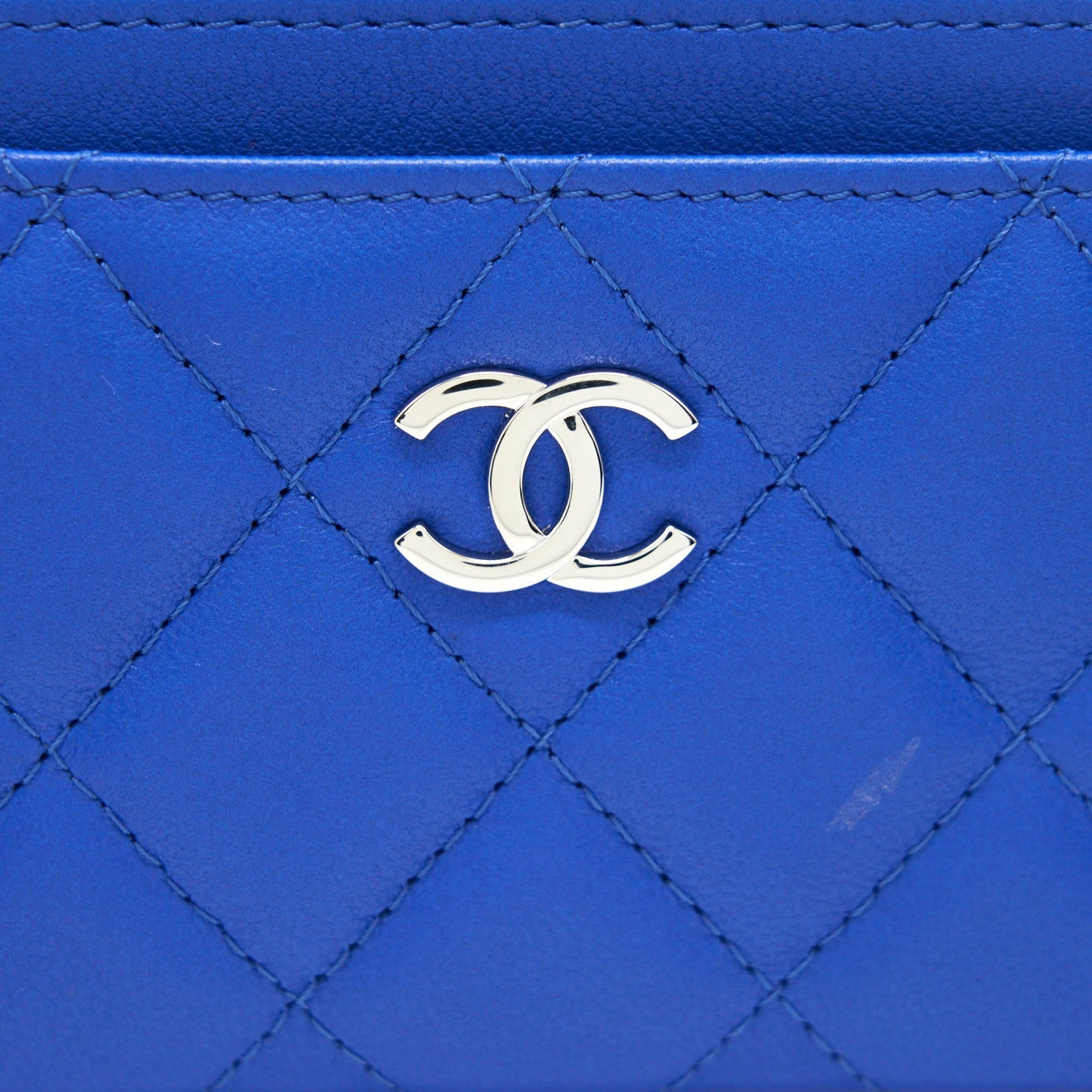 Chanel Classic CC Card Holder Lambskin SHW Blue Wallet Case