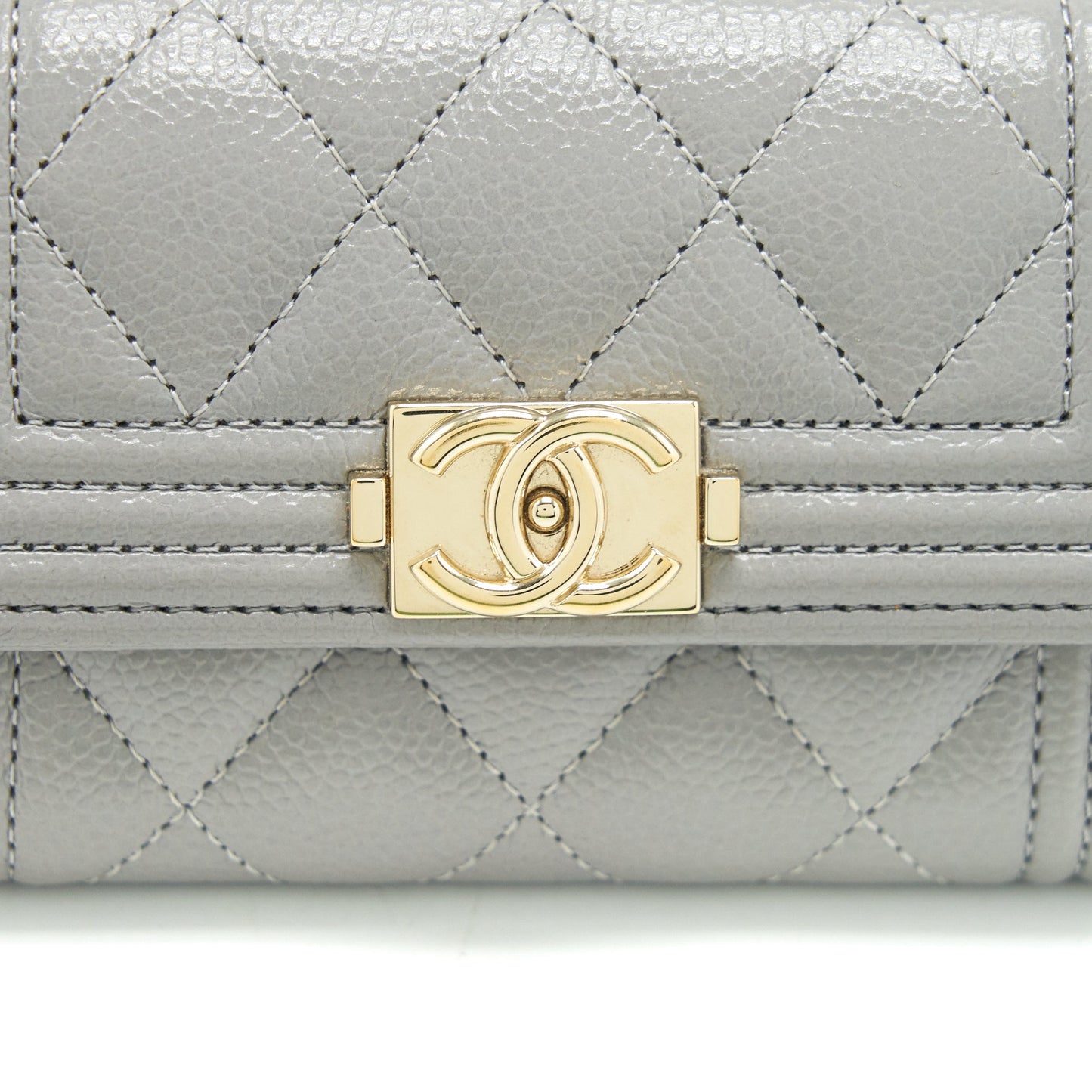 Chanel Boy Flap card holder Caviar light Grey Wallet Case