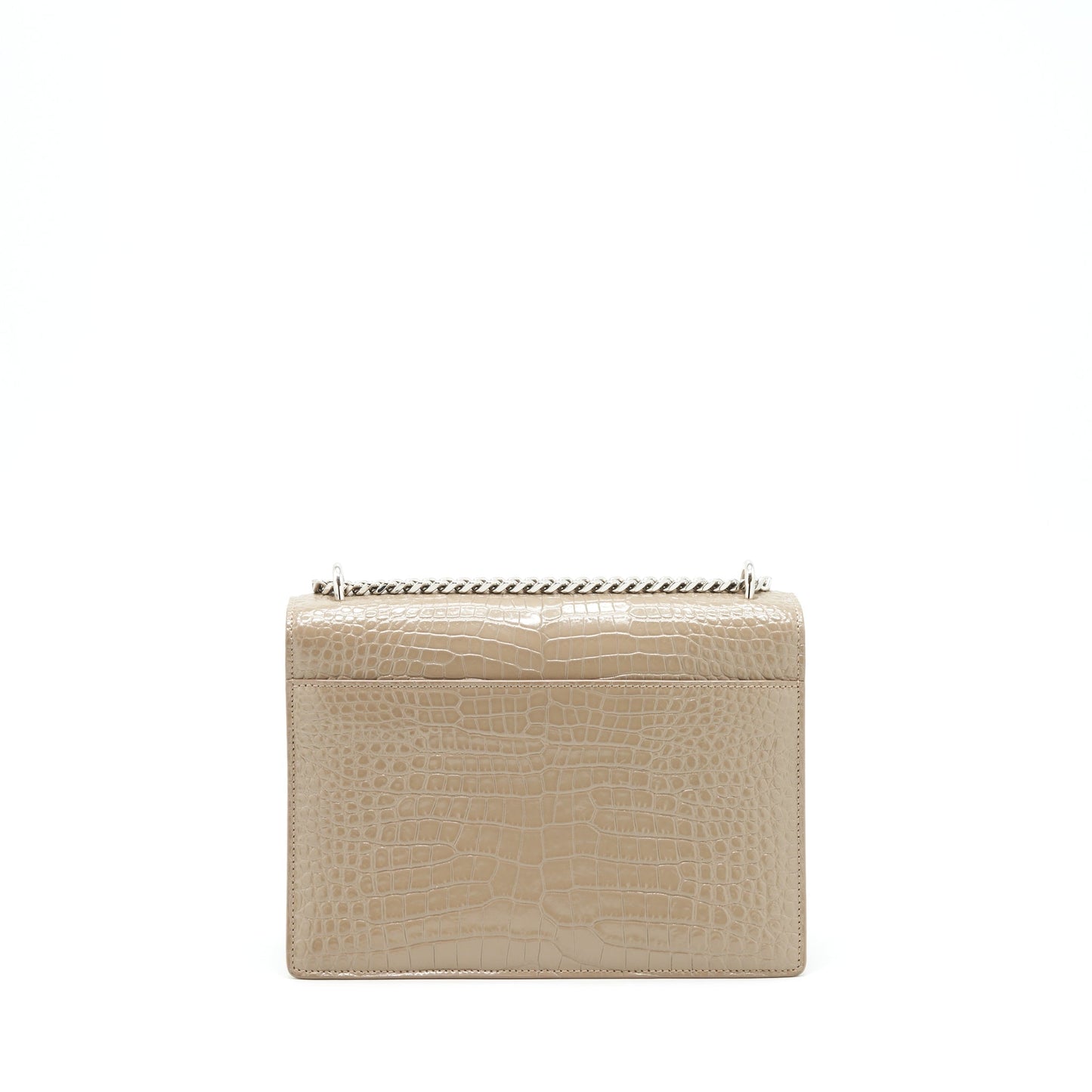 YSL Saint Laurent Sunset Crocodile Embossed Shiny Light Bronze Travel Medium Travel Bag