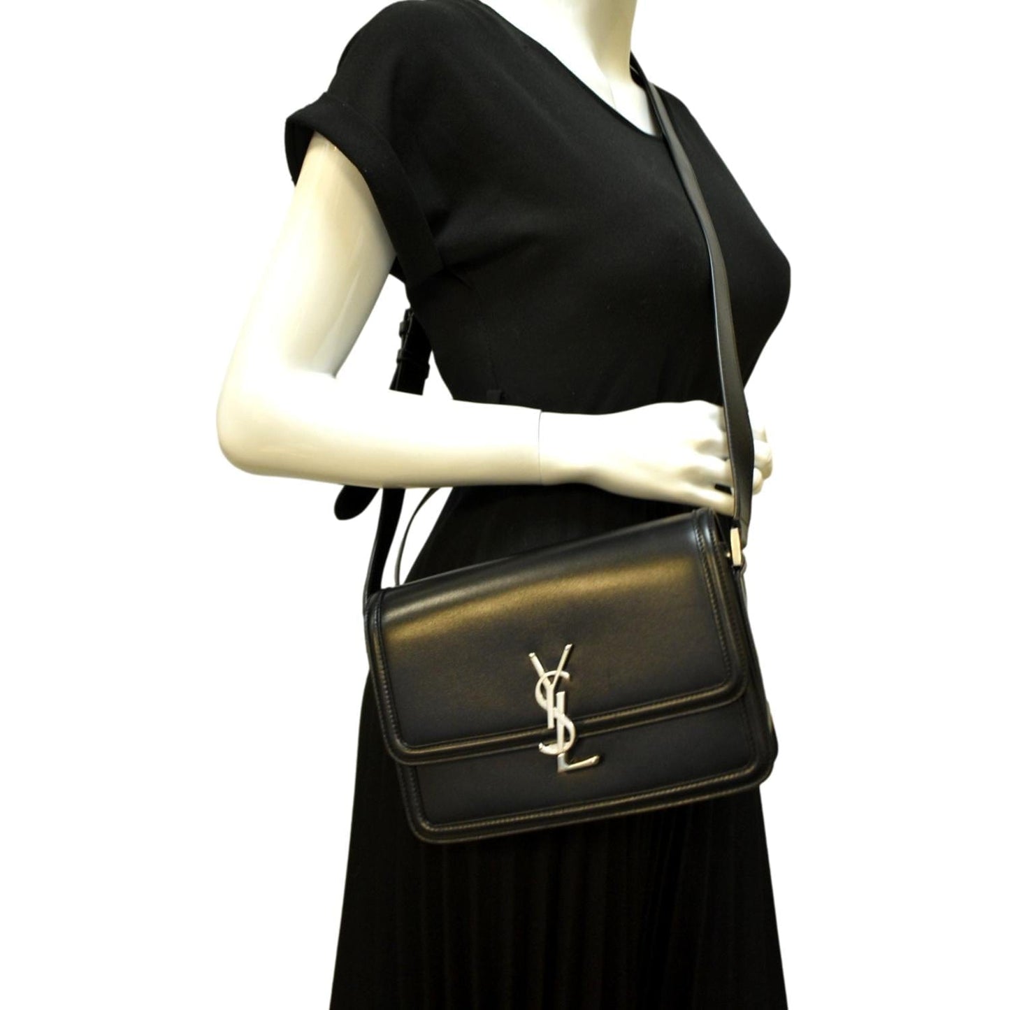 YSL Saint Laurent Saint Solferino Shoulder Bag Leather Black