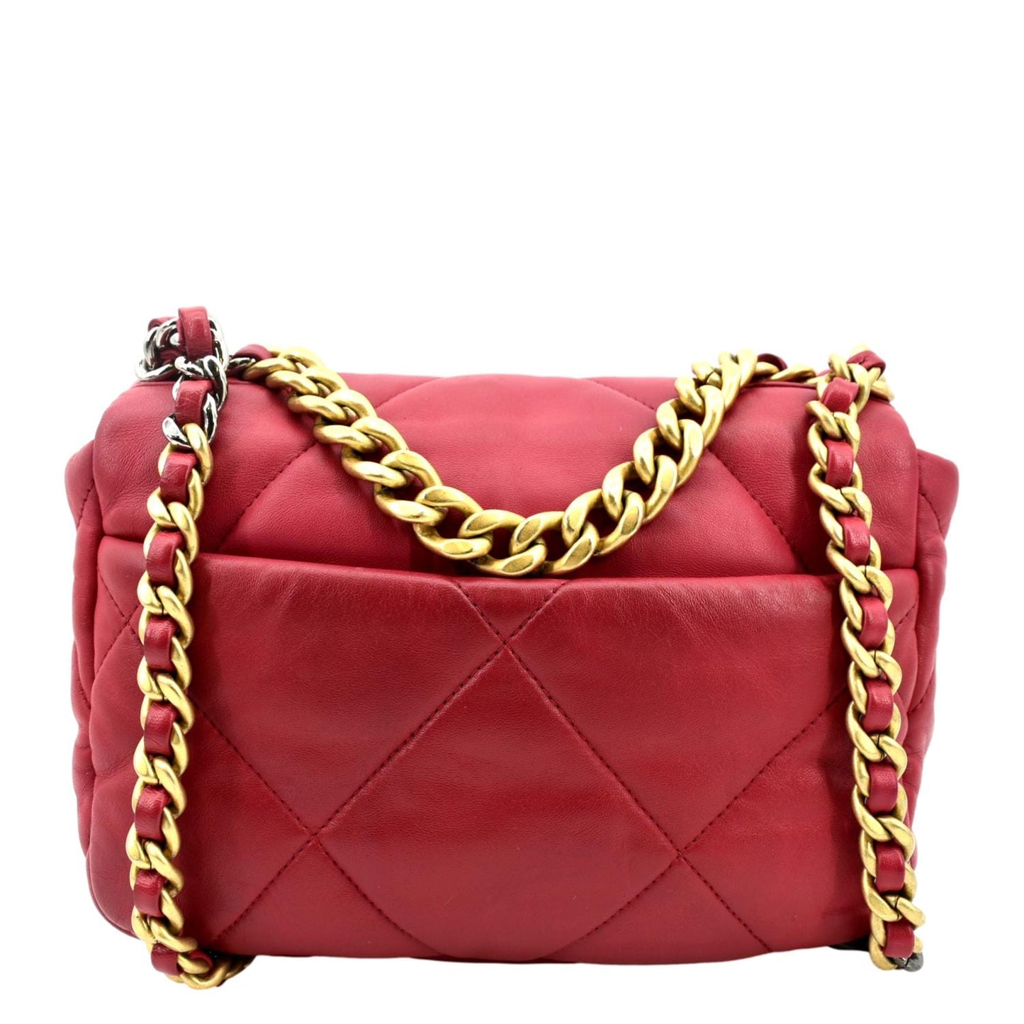 Chanel 19 Quilted Flap Leather Lambskin Red Travel Bag