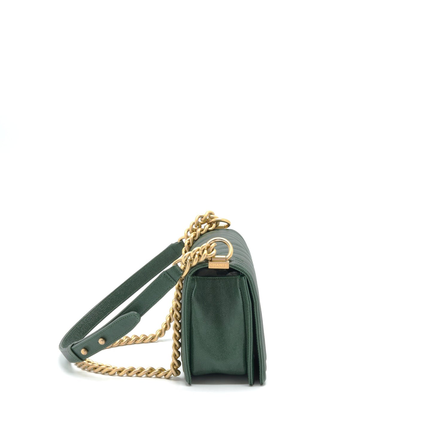 Chanel Chevron Boy Caviar Brushed GHW Green Handbag