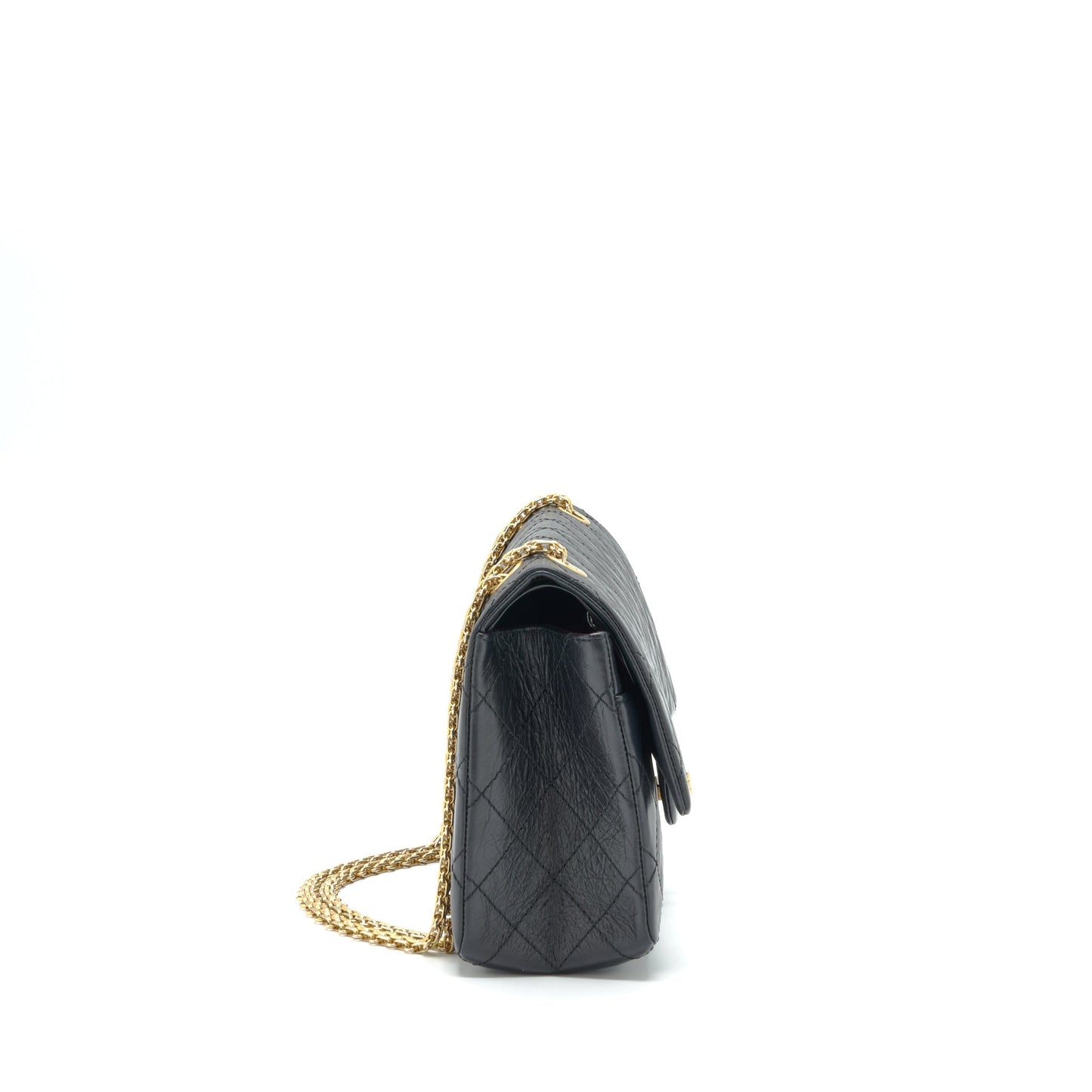 Chanel 2.55 226 Reissue Double Flap Calfskin Black Gold Shoulder Bag