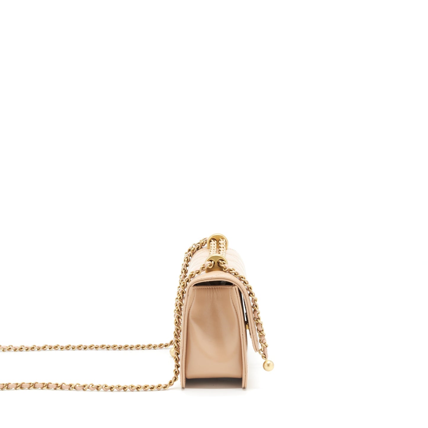 Chanel 21A Crush Flap Calfskin GHW Microchip Gold Beige Small Shoulder Bag