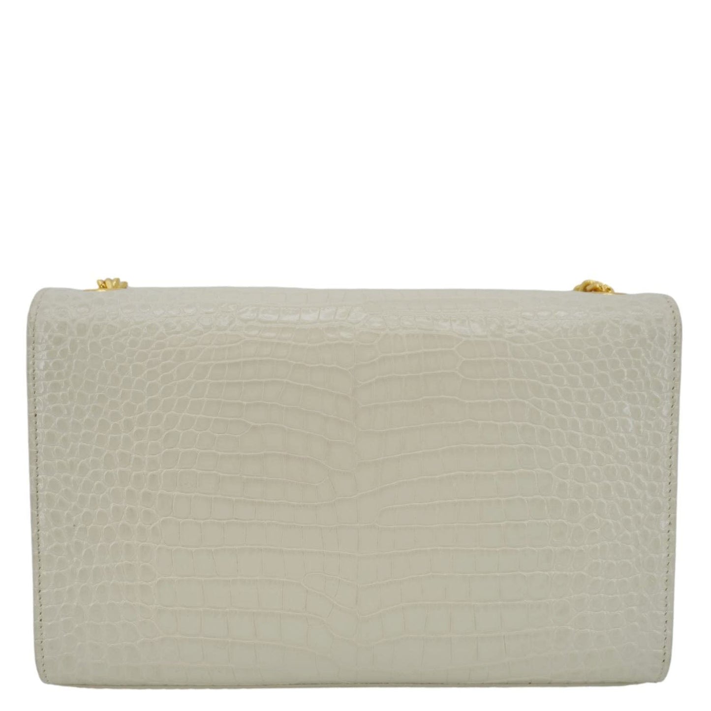 YSL Saint Laurent Yves Kate Tassel Crocodile Crossbody Bag Leather White Medium