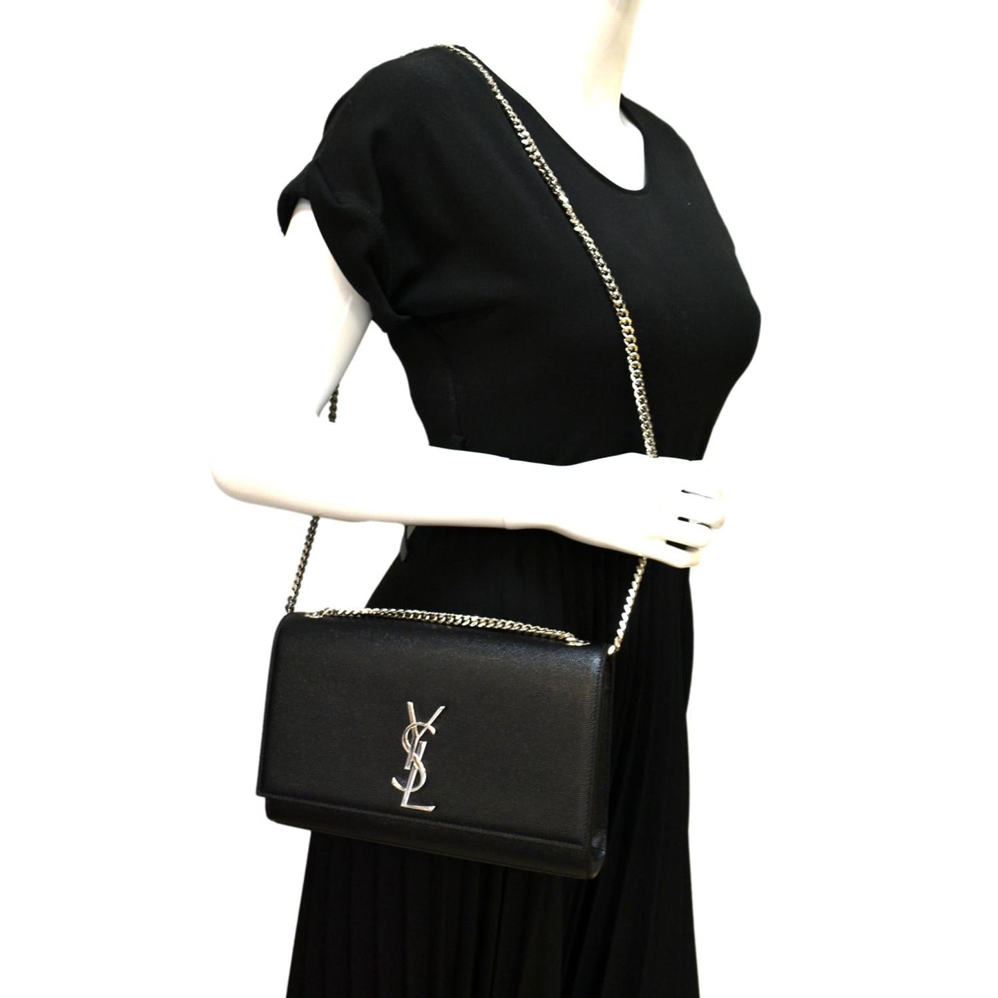 YSL Saint Laurent Saint Kate Grain De Poudre Crossbody Bag Leather Black