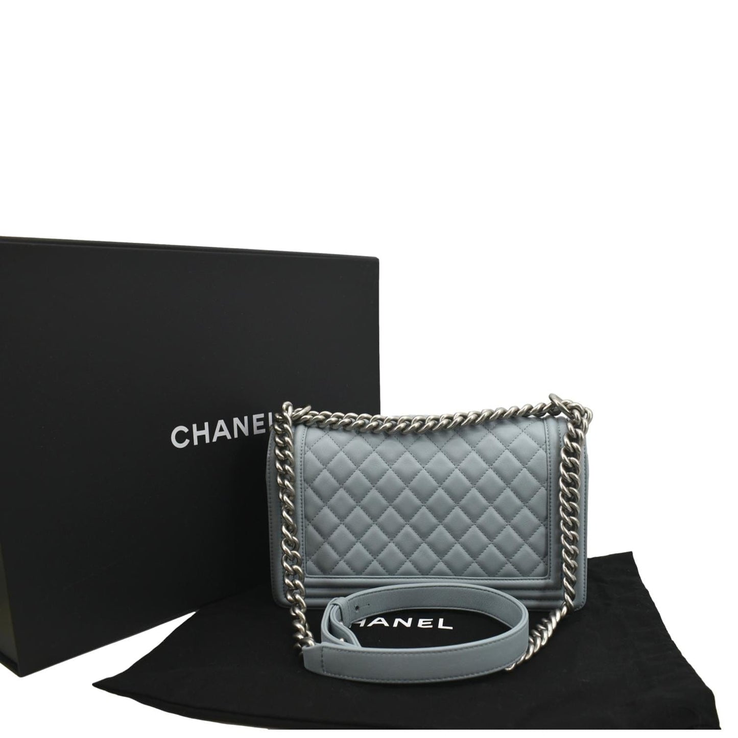 Chanel Boy Flap Quilted Light Leather Blue Travel Bag