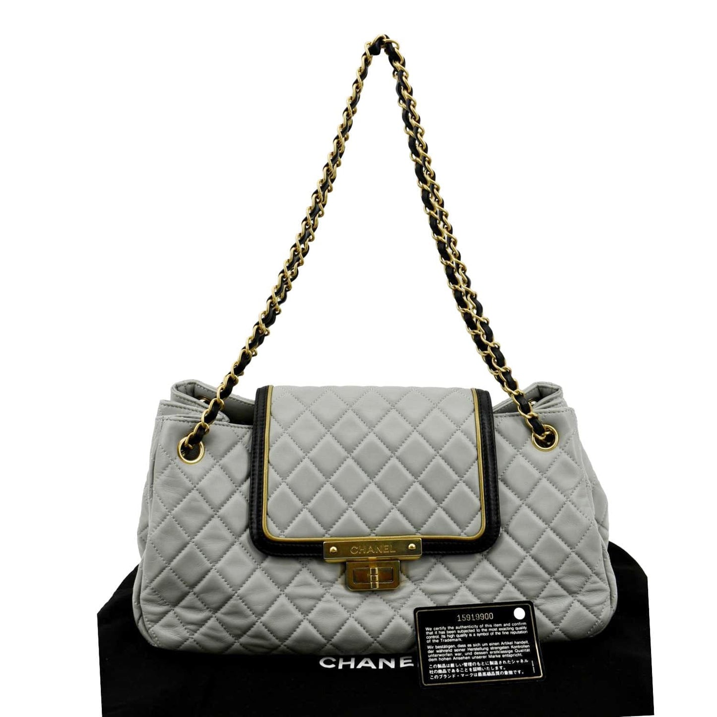 Chanel East West Accordion Flap Quilted Leather Calfskin Grey Travel Bag