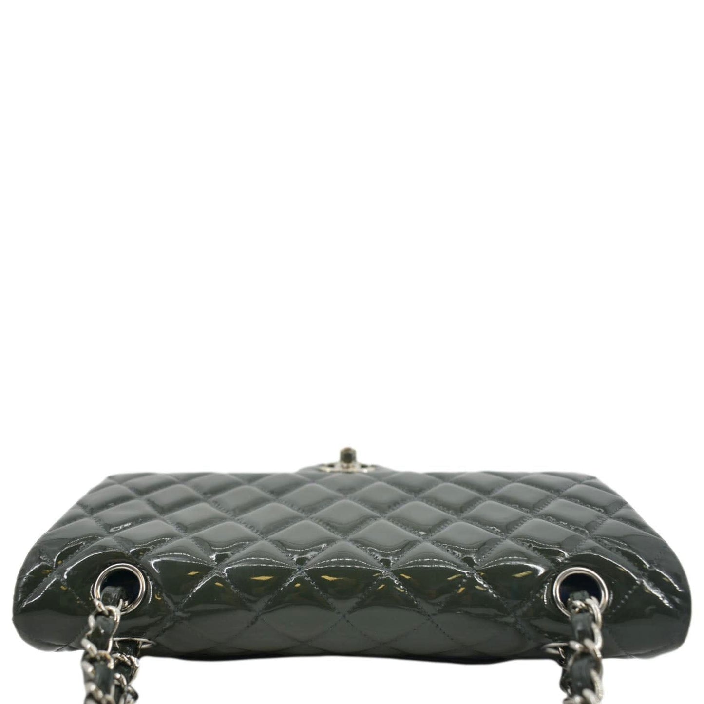 Chanel Flap Quilted Patent Leather Green Travel Bag