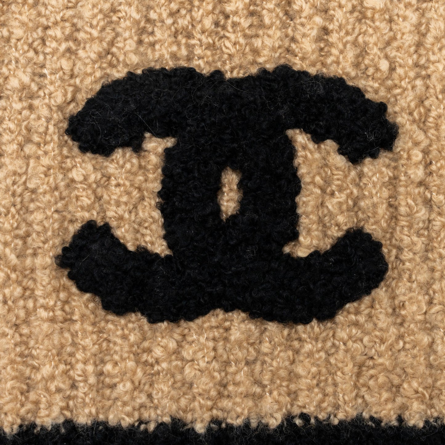 Chanel cashmere sold logo scarf Black Beige