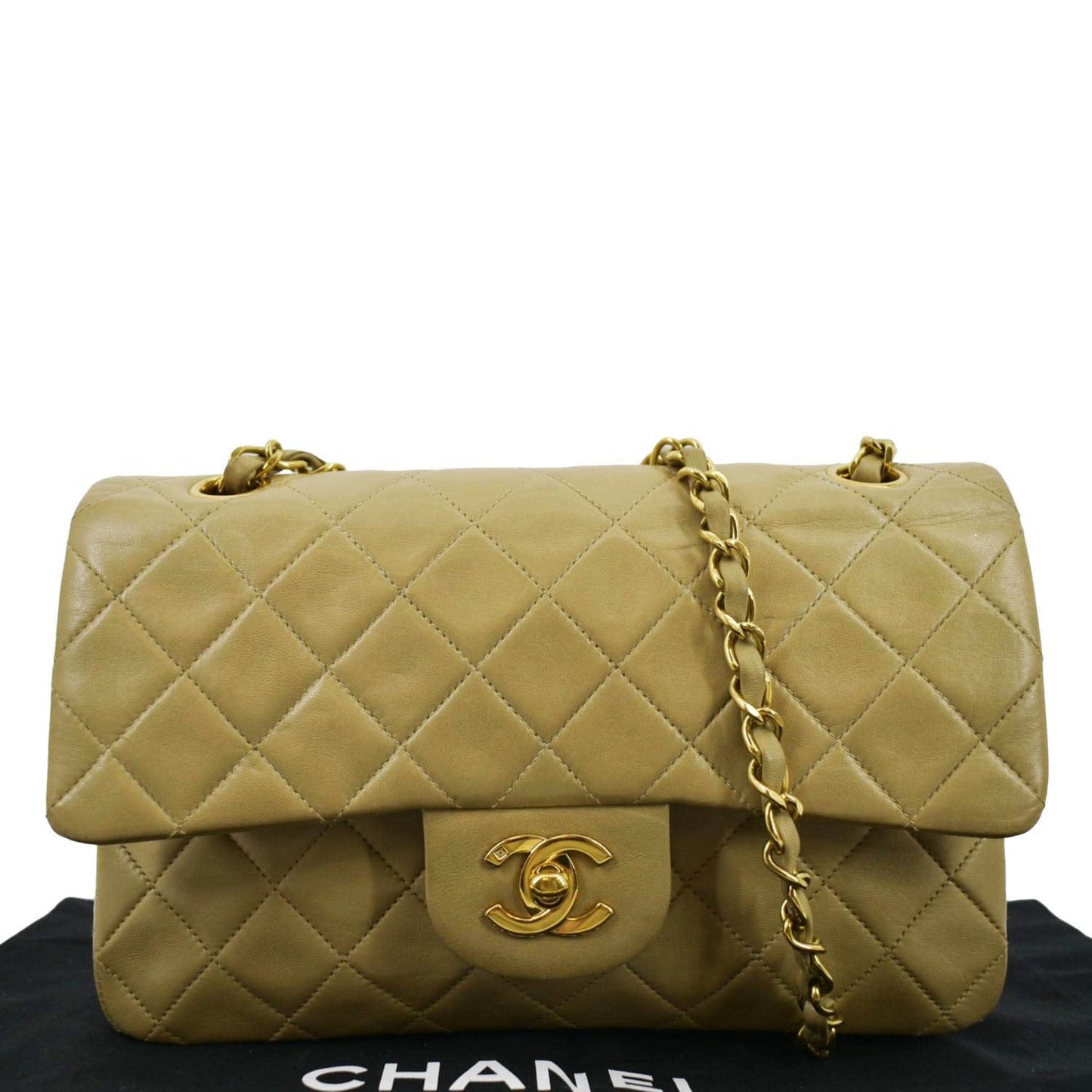 Chanel Classic Double Flap Leather Beige Travel Bag
