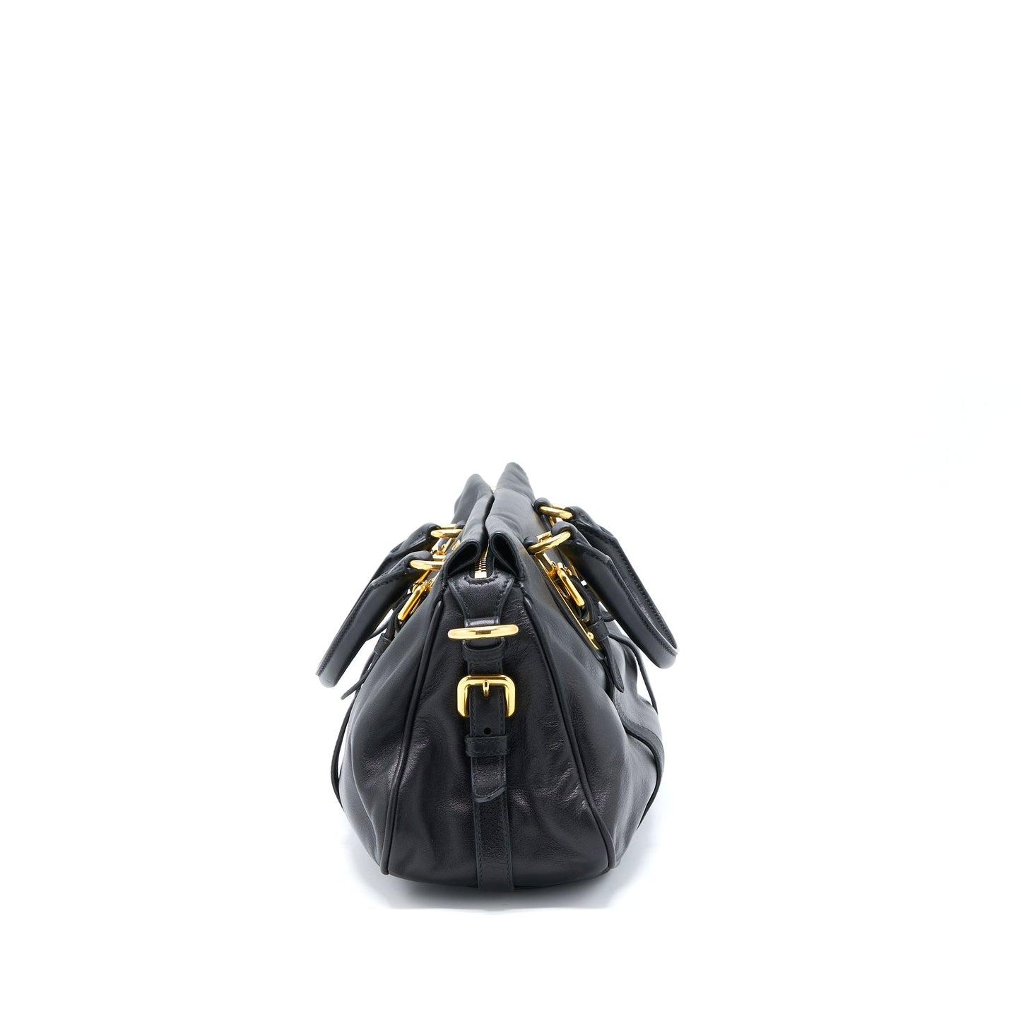 Prada Bauletto Tote Purse Soft Calfskin Handbag Black Tote Bag