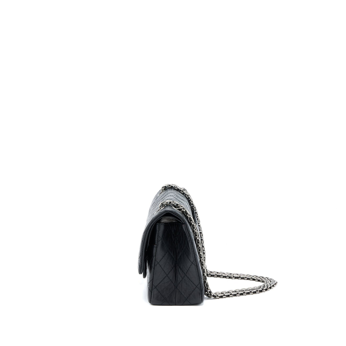 Chanel 2.55 255 Double Flap Calfskin Ruthenium Black Small Shoulder Bag