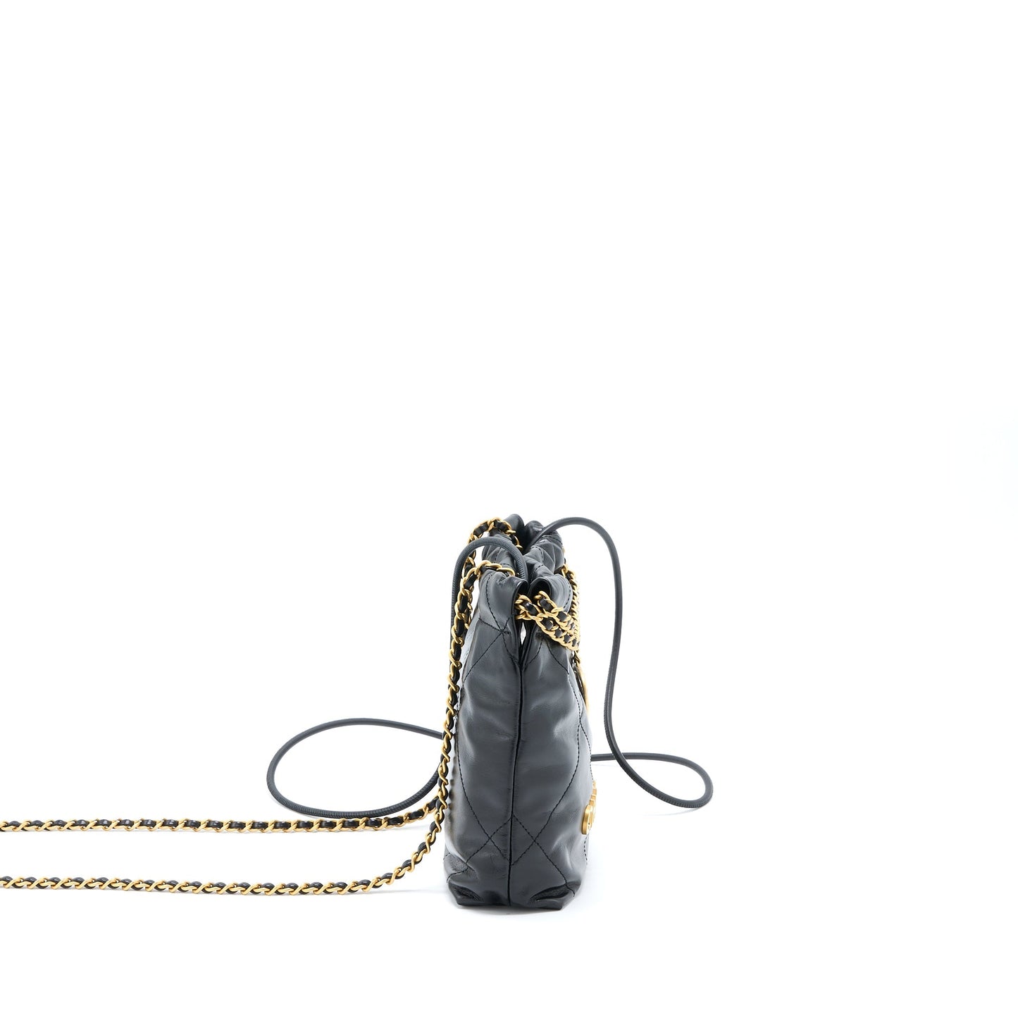 Chanel 22 Shiny Calfskin Brushed GHW Microchip Black Mini Bag
